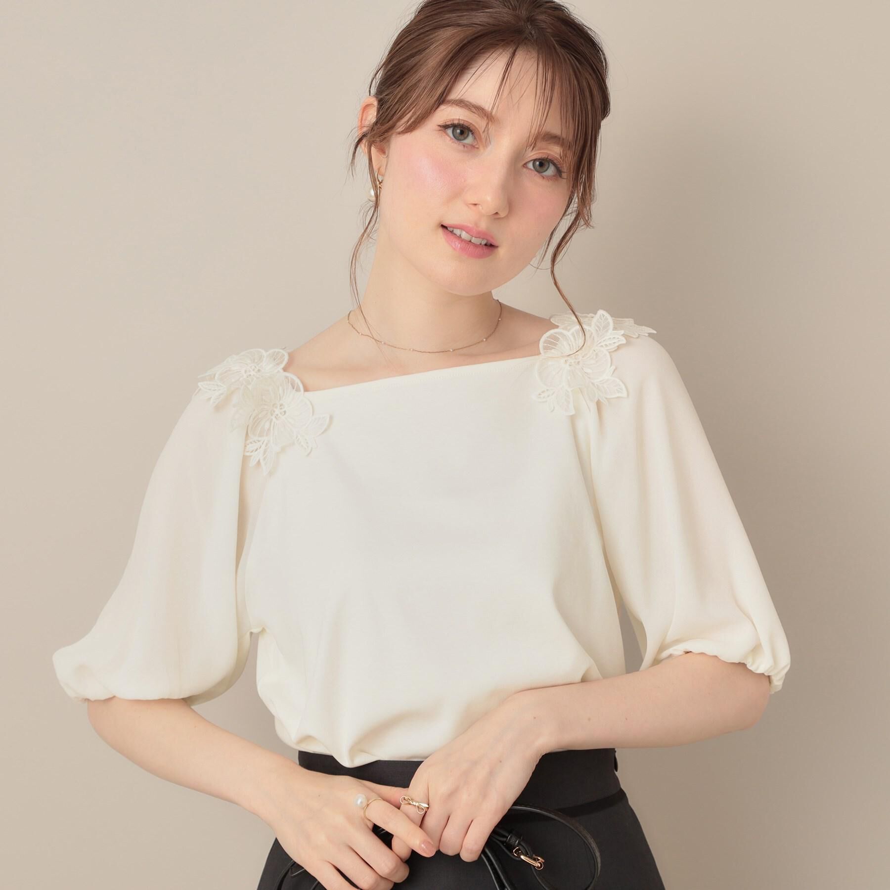 Couture broach「【マシンウォッシャブル・UVケア・接触冷感】ラグランレースドッキングカットソー」|Tシャツ・カットソー|