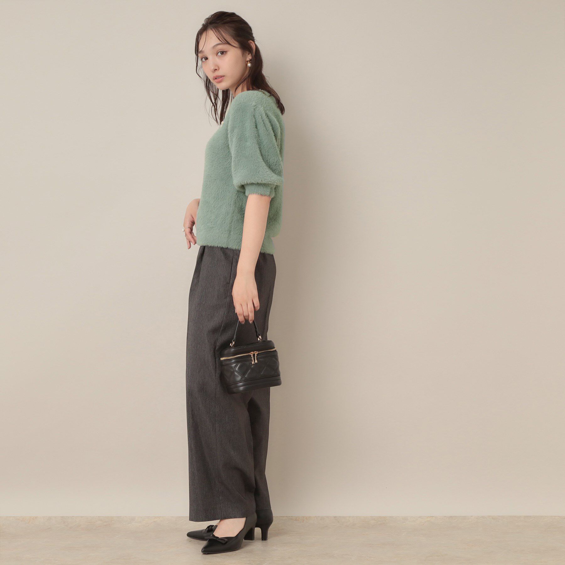 Couture broach「【着映え・5分袖・フェミニン】ラメフェザー半袖ニット」|ニット・セーター|