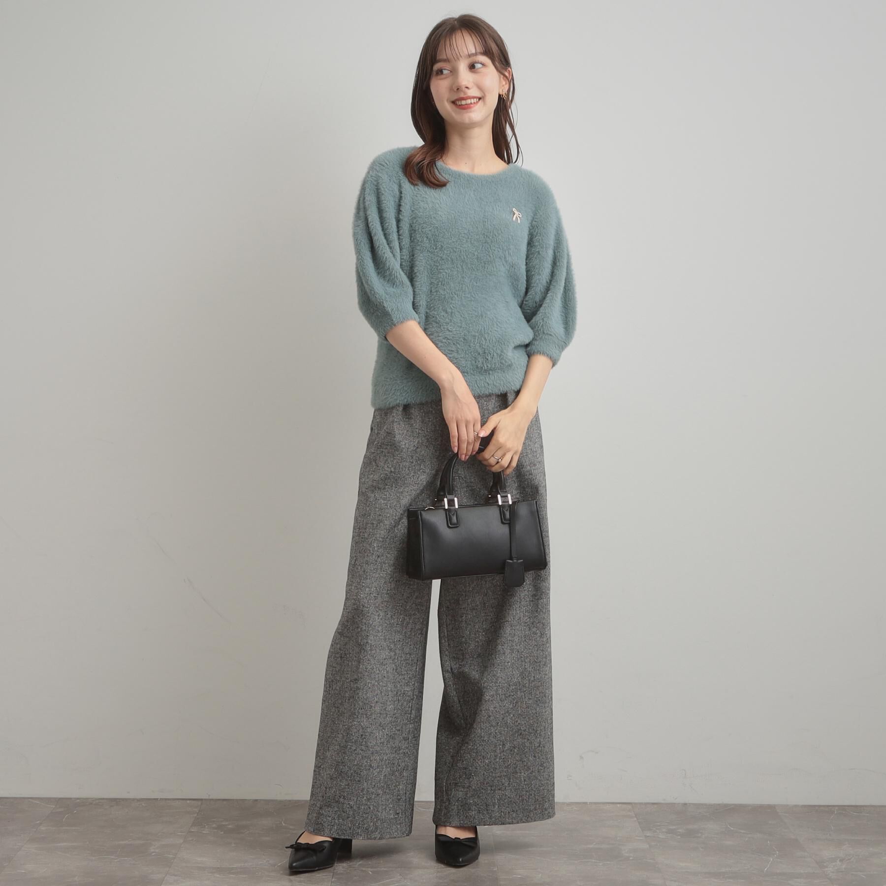 Couture broach「【着映え・5分袖・フェミニン】ラメフェザー半袖ニット」|ニット・セーター|