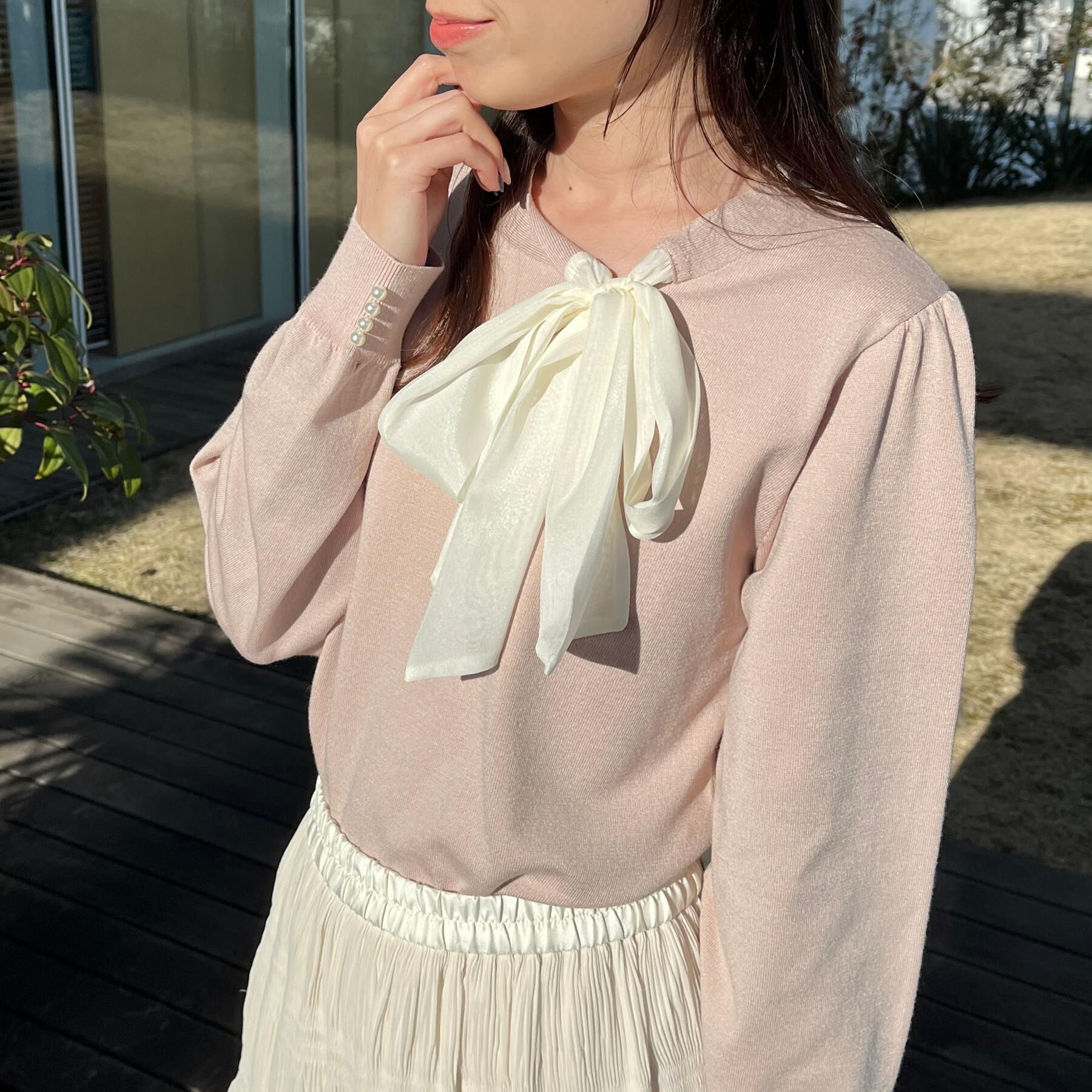 Couture broach「【洗える・着映え】オーガンジーリボンタイ ニット」|ニット・セーター|