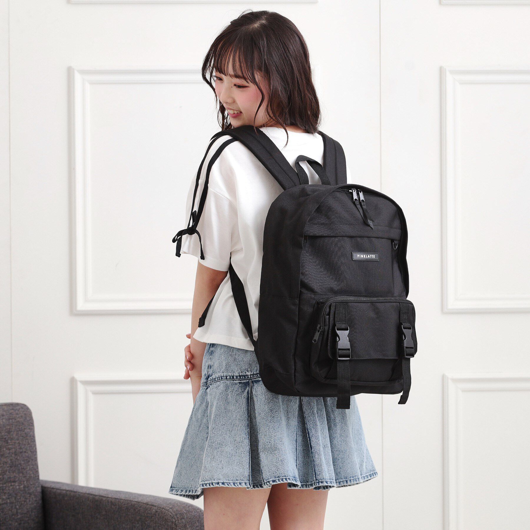 PINK-latte「【接触冷感／容量約21L】バックルリュック」|リュック|