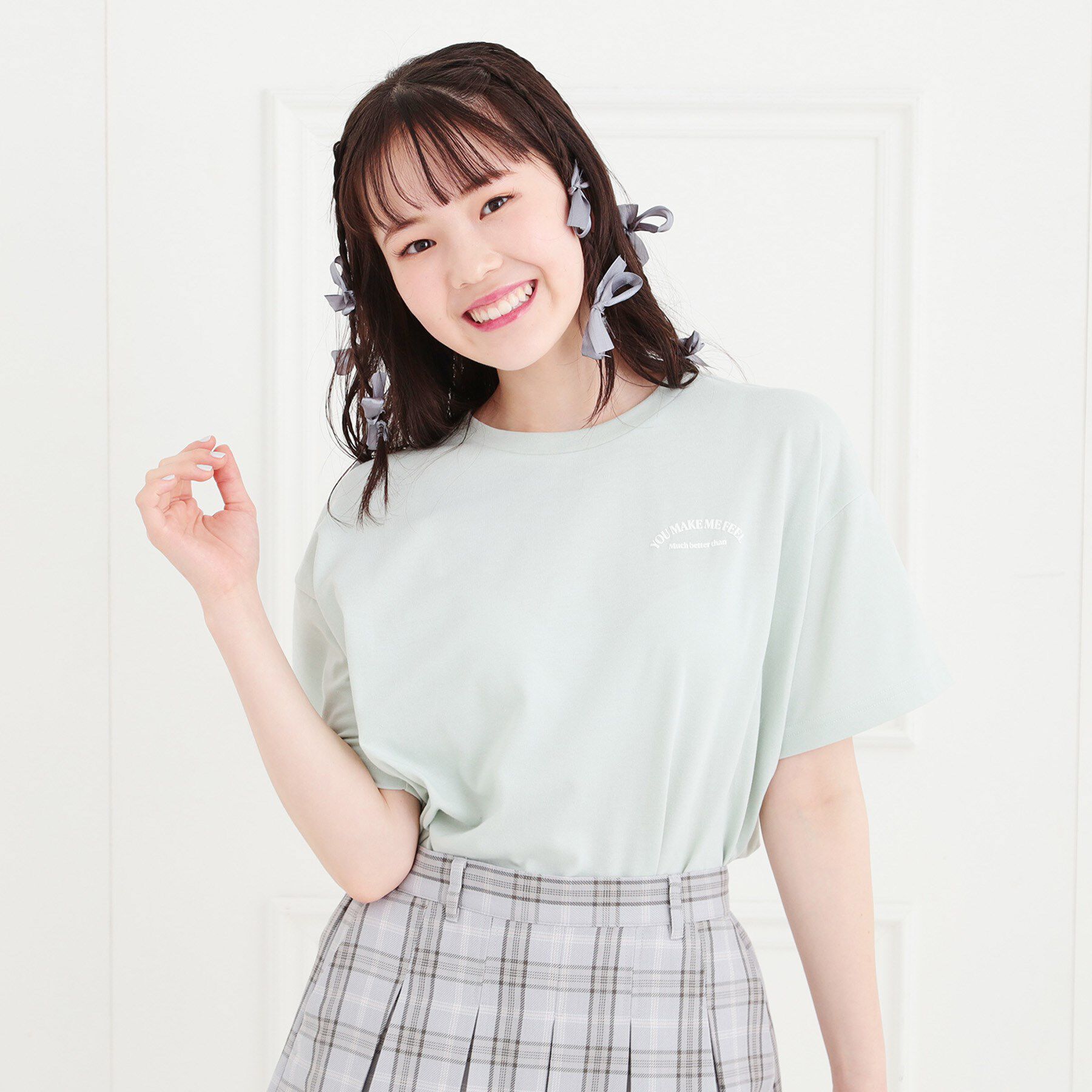PINK-latte「くまちゃんTシャツ」|Tシャツ・カットソー|ミントグリーン(02