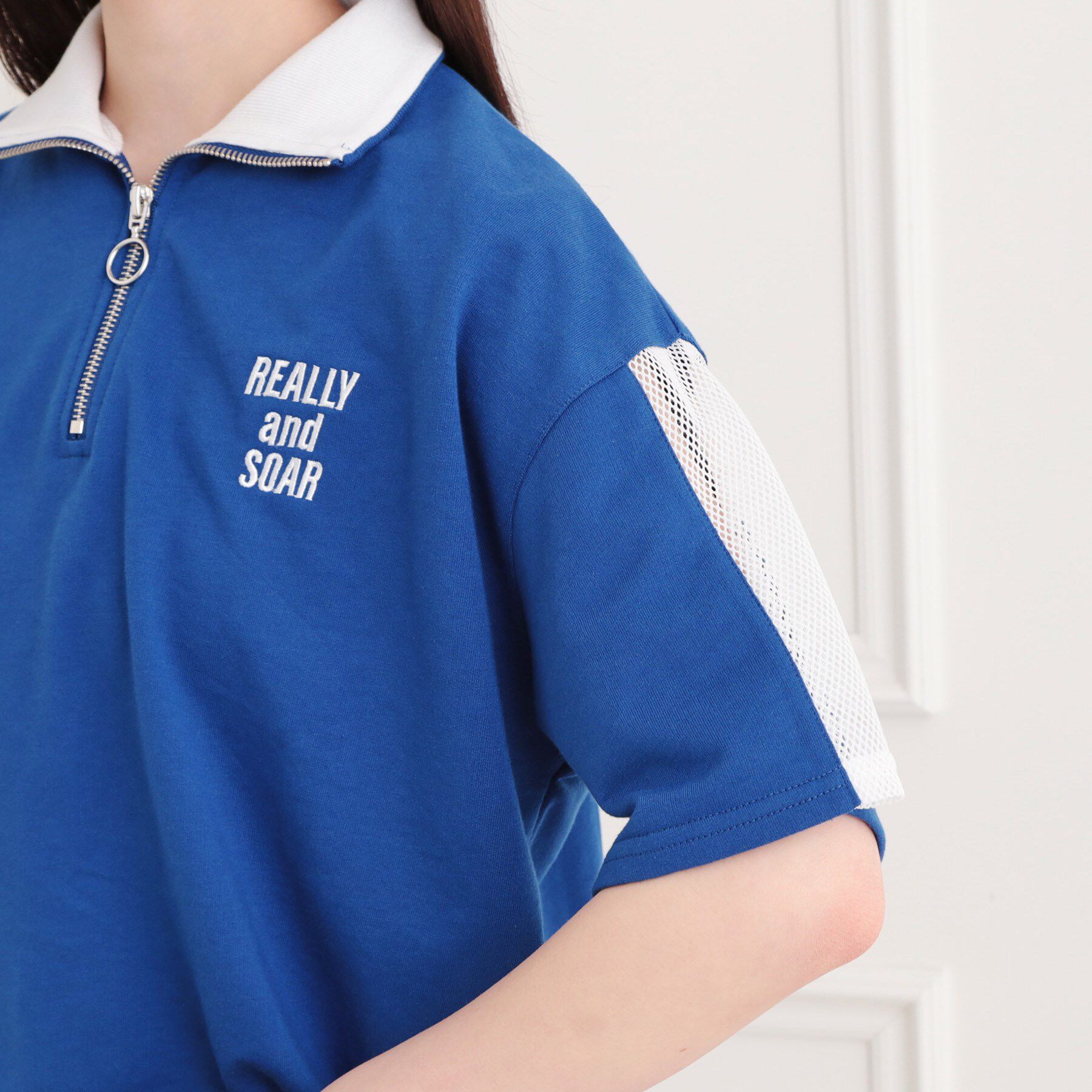 PINK-latte「メッシュ切替ハーフジッププルオーバー」|Tシャツ・カットソー|