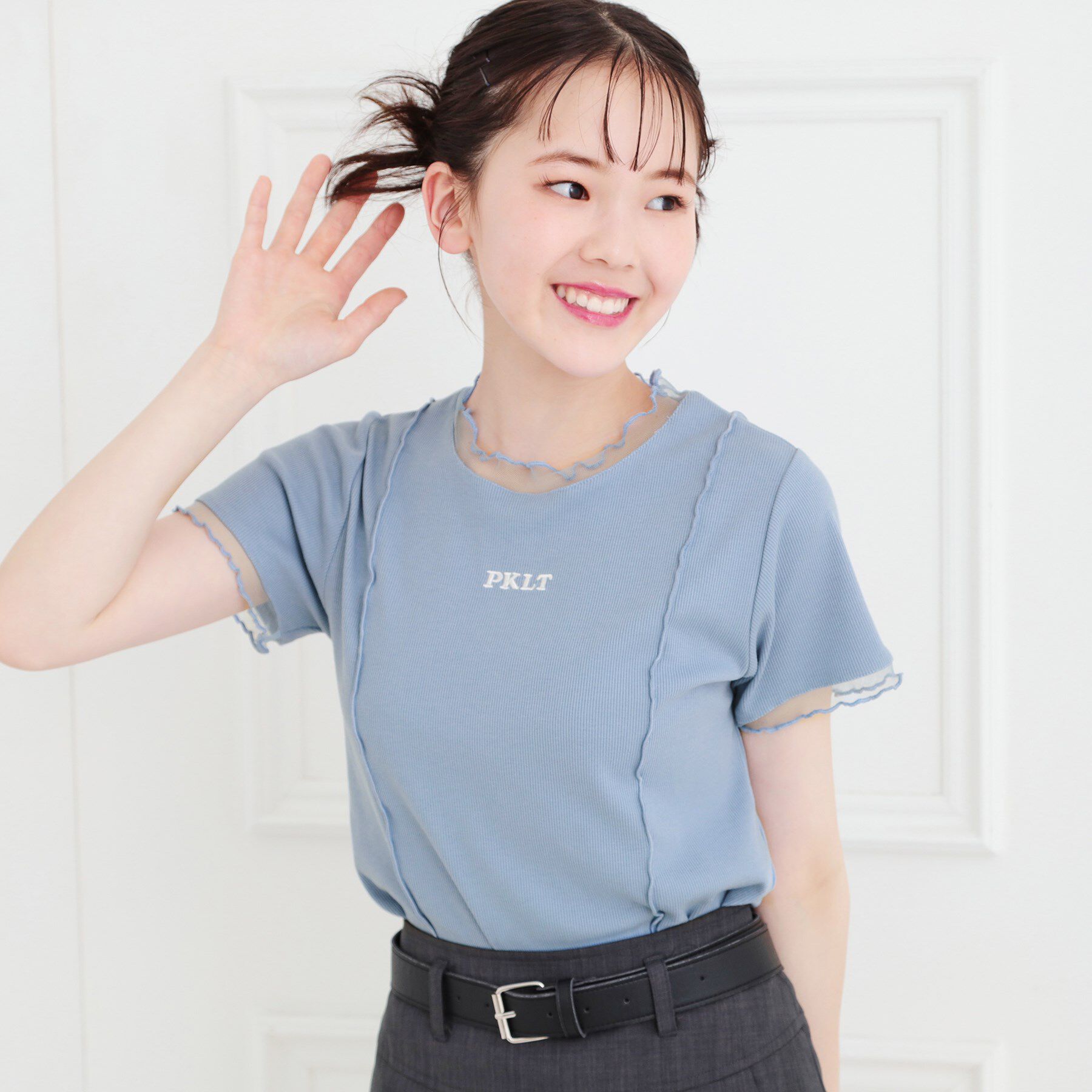 PINK-latte「シアーレイヤード風テレコトップス」|Tシャツ・カットソー|ブルー(091)