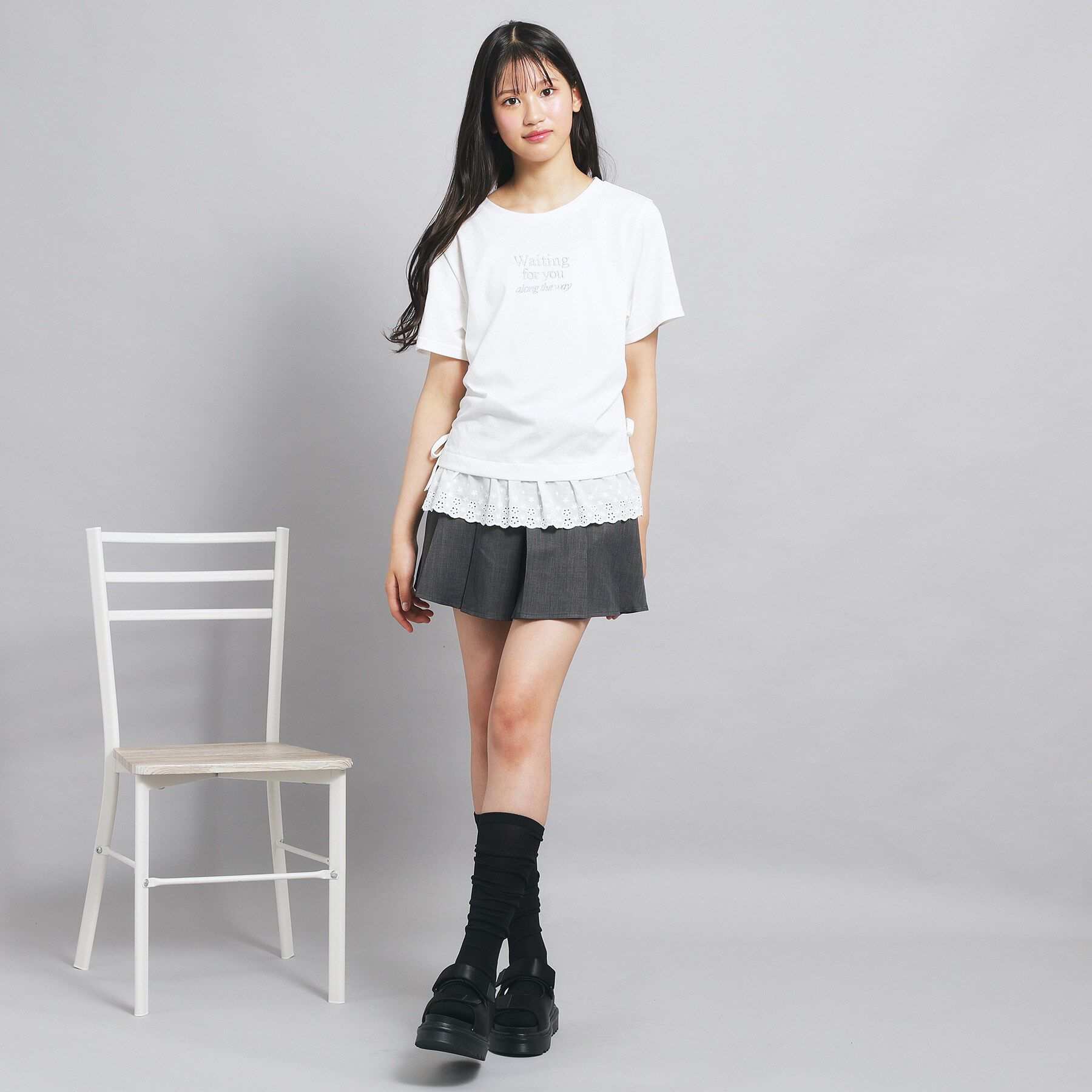 PINK-latte「裾レースドロストトップス」|Tシャツ・カットソー|