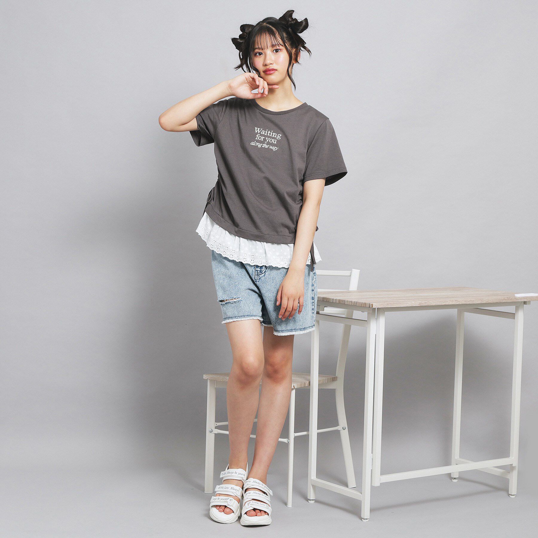 PINK-latte「裾レースドロストトップス」|Tシャツ・カットソー|