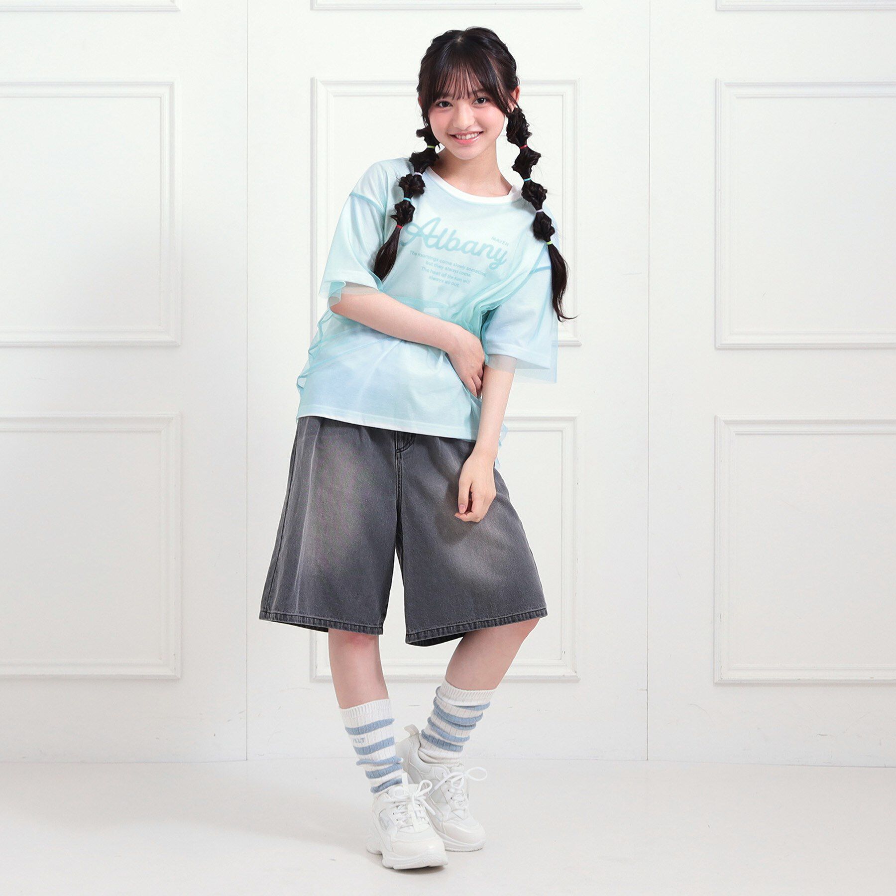 PINK-latte「チュールドッキングビッグTシャツ」|Tシャツ・カットソー|