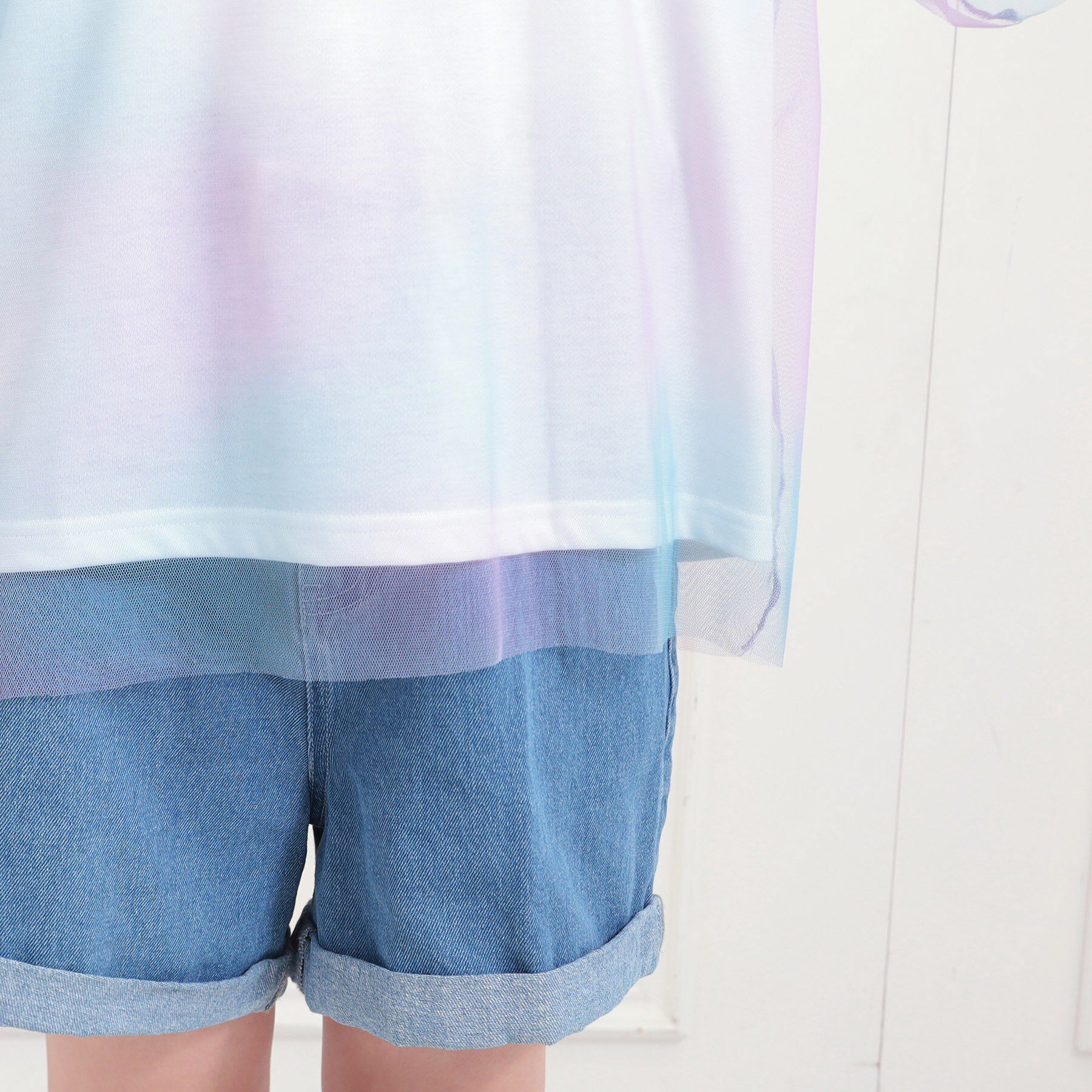 PINK-latte「チュールドッキングビッグTシャツ」|Tシャツ・カットソー|