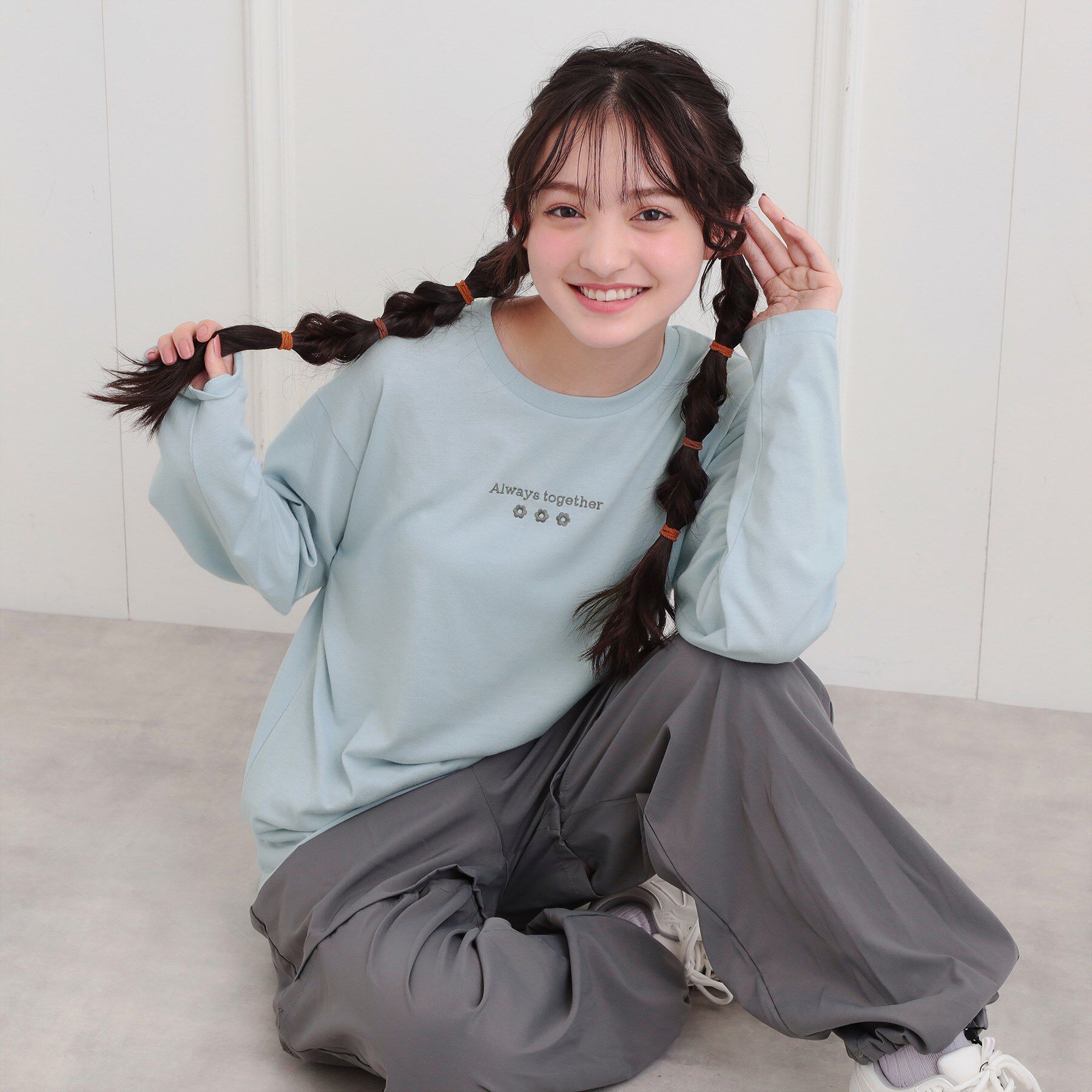 PINK-latte「くまちゃんビッグロンT」|Tシャツ・カットソー|サックスブルー(09