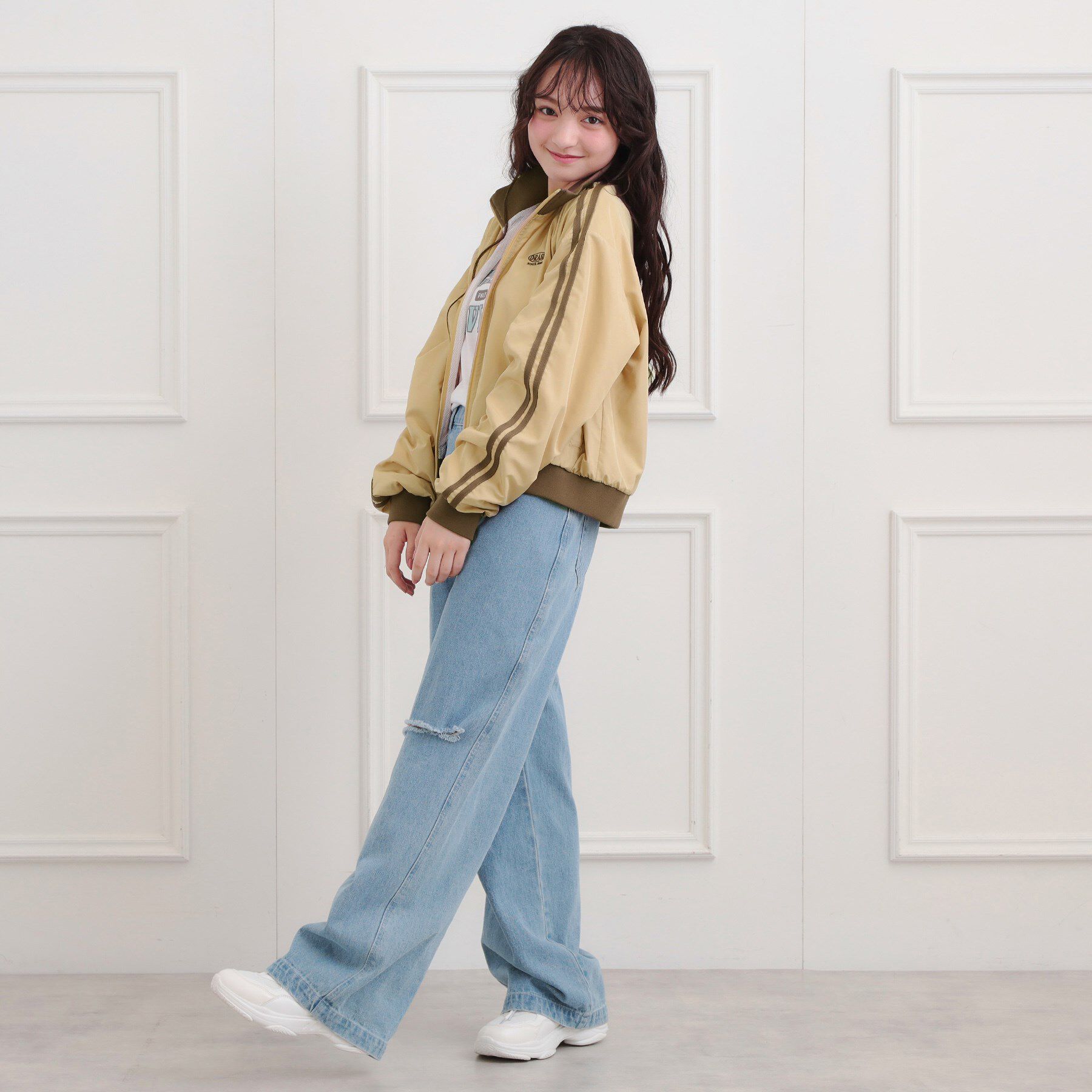 PINK-latte「ライントラックジャケット」|ブルゾン・スタジャン|