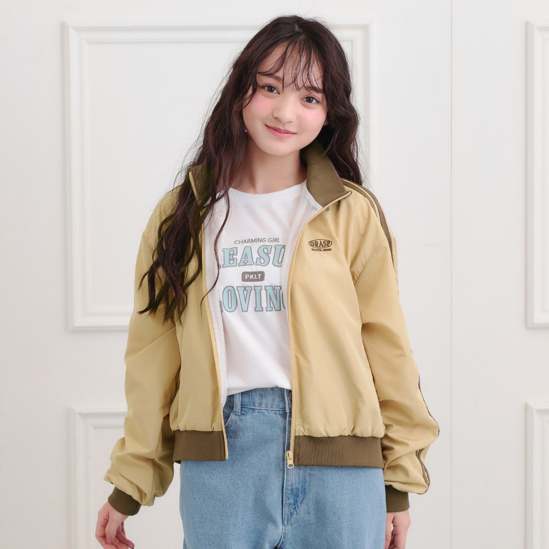 PINK-latte「ライントラックジャケット」|ブルゾン・スタジャン|ライトベージュ(05