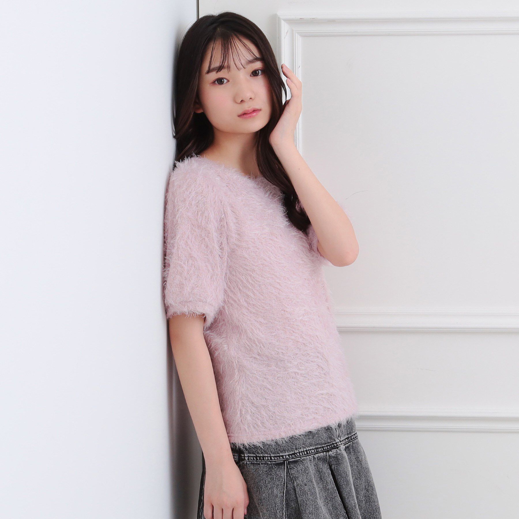 PINK-latte「ふわふわパフスリーブ半袖トップス」|ニット・セーター|