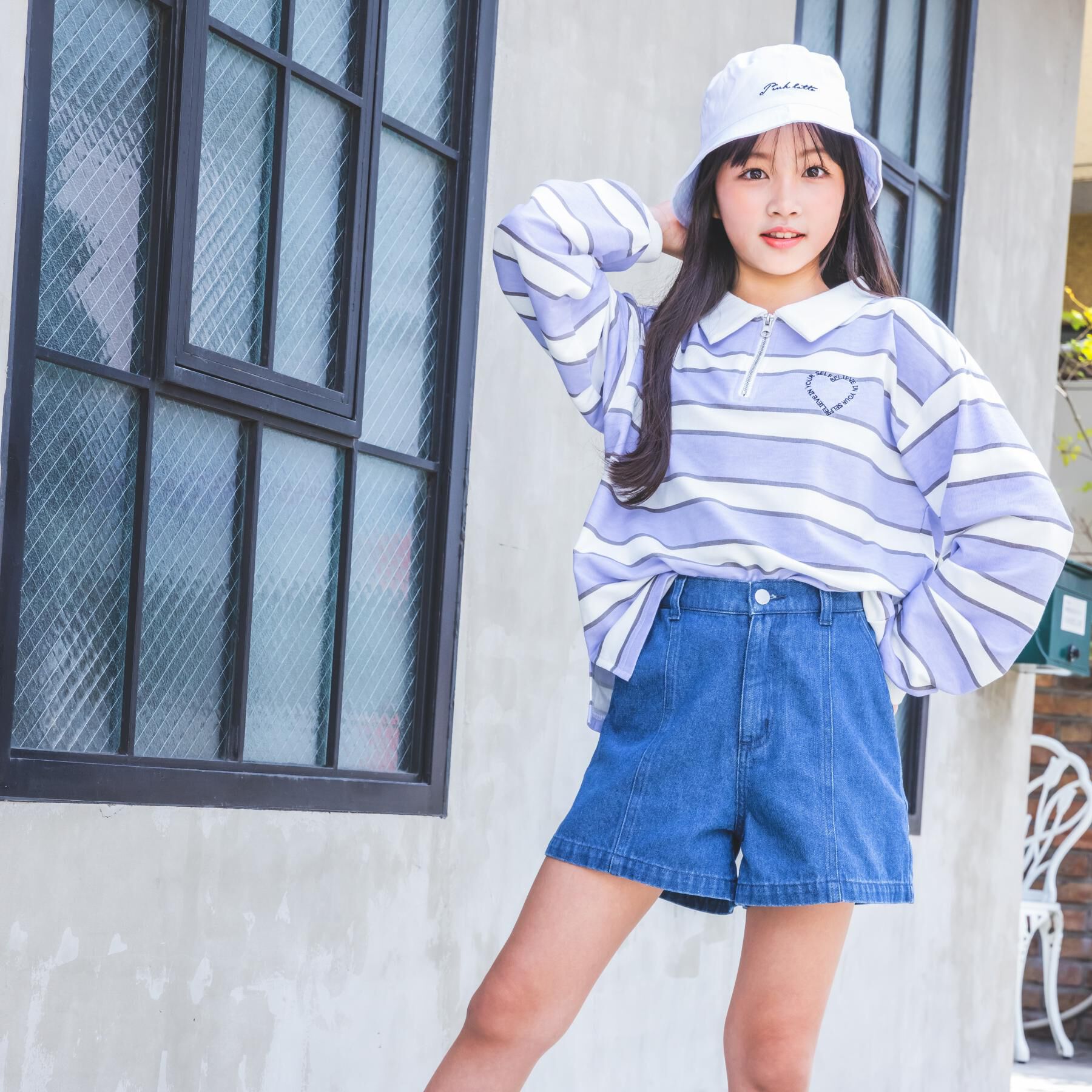 PINK-latte「衿付きビッグラガーシャツ」|ポロシャツ|