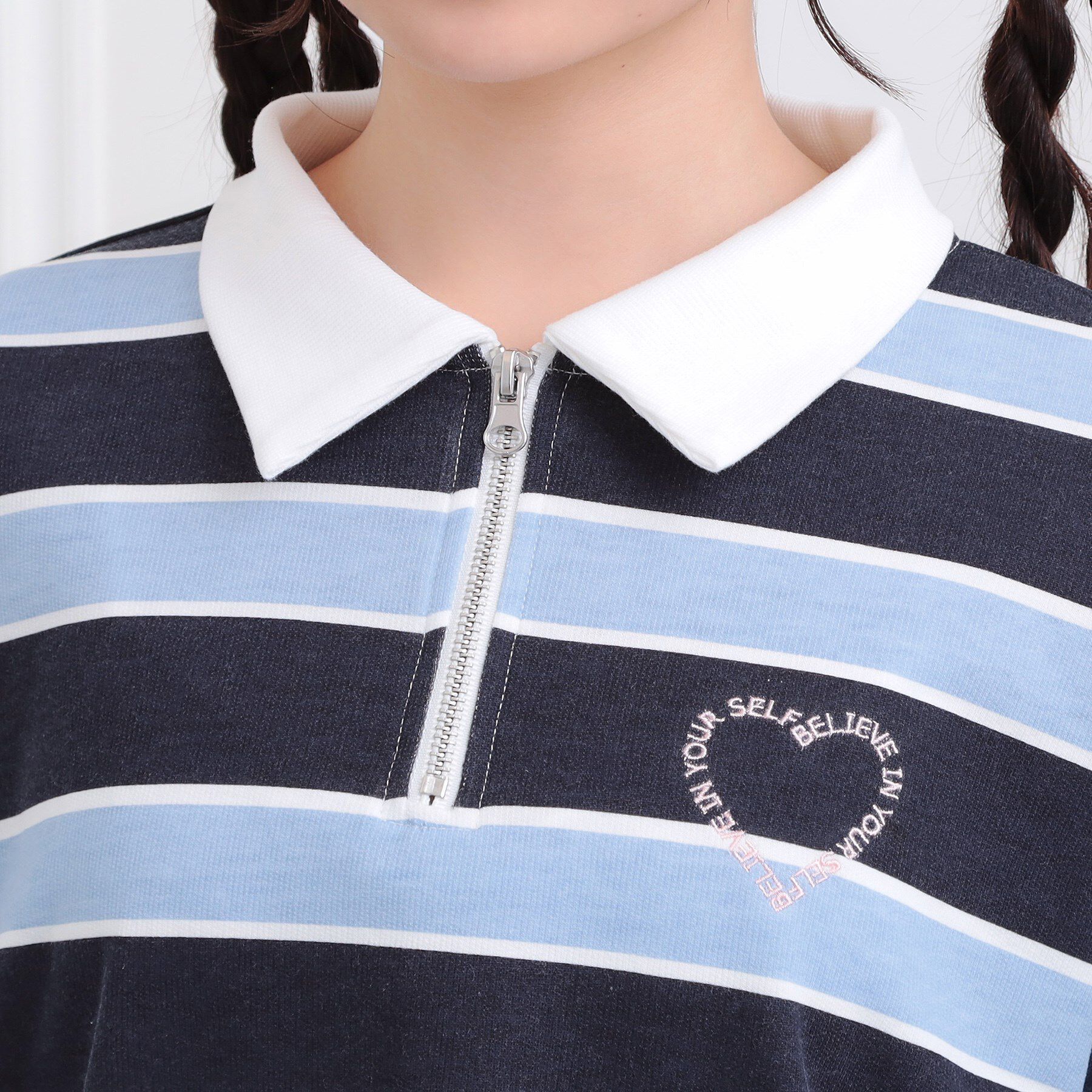 PINK-latte「衿付きビッグラガーシャツ」|ポロシャツ|