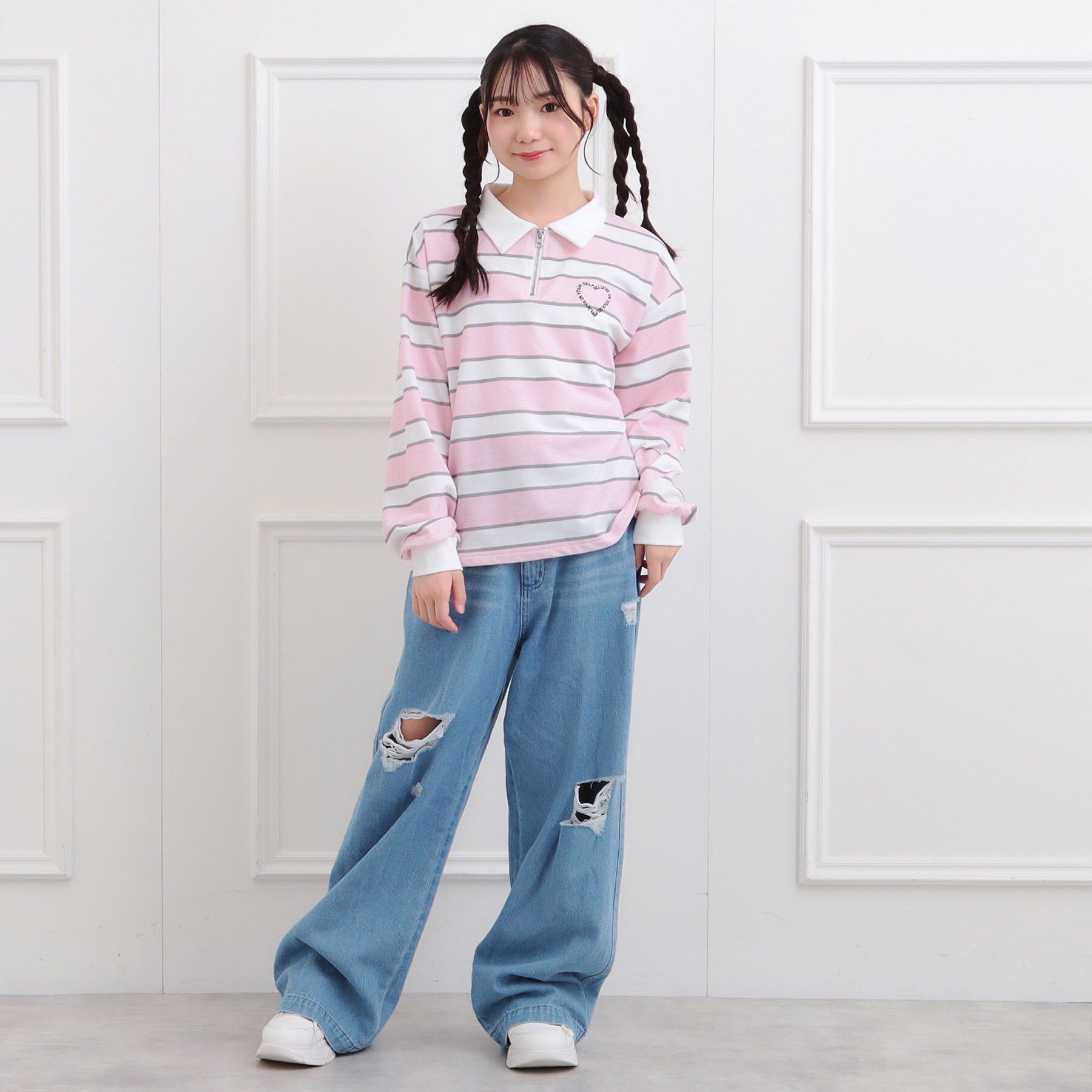 PINK-latte「衿付きビッグラガーシャツ」|ポロシャツ|