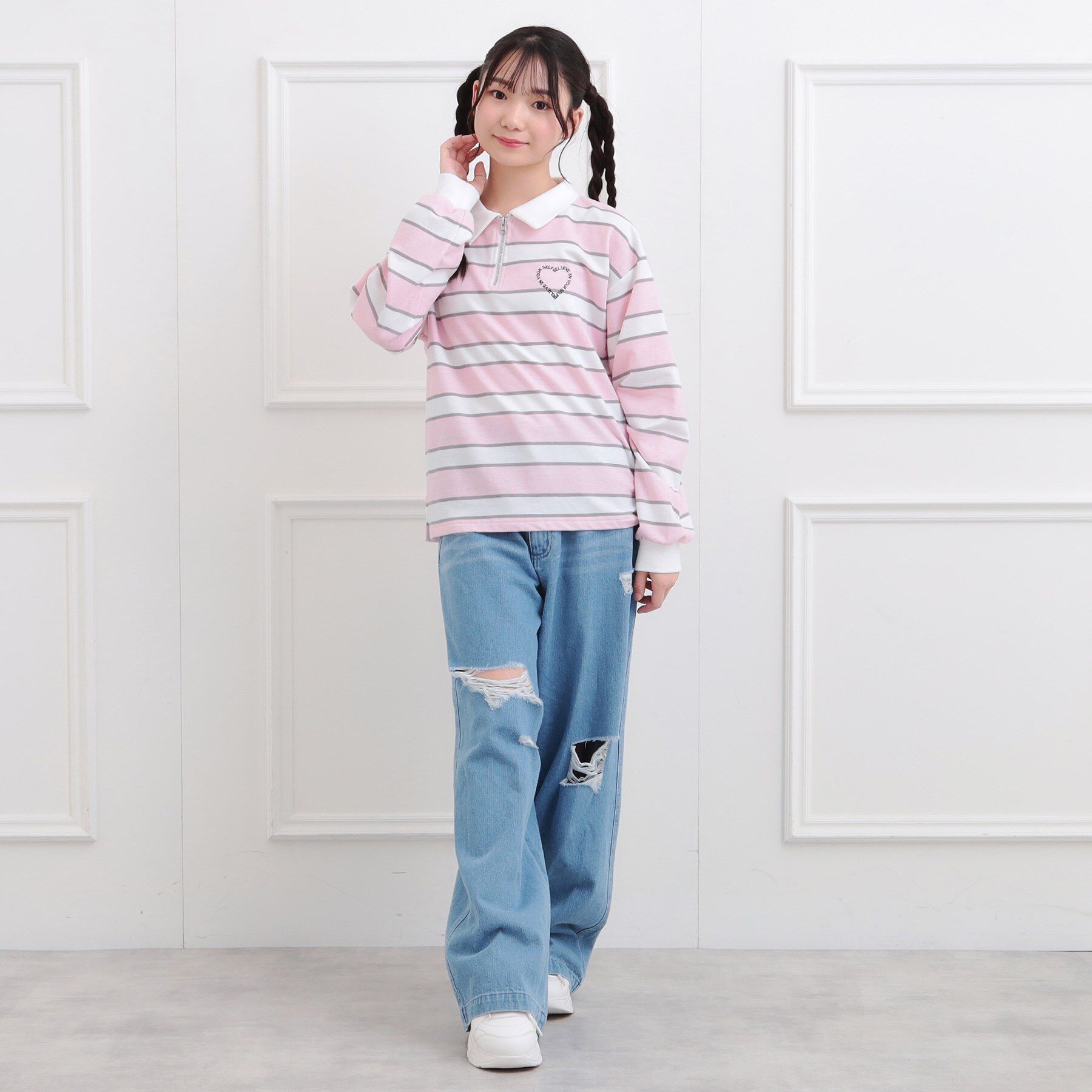 PINK-latte「衿付きビッグラガーシャツ」|ポロシャツ|