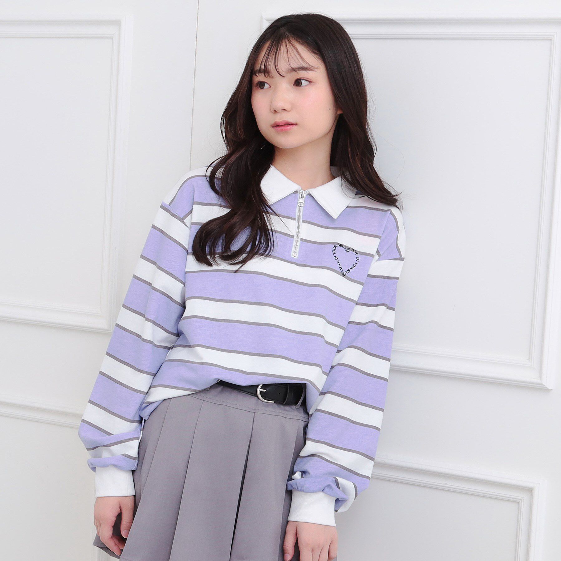 PINK-latte「衿付きビッグラガーシャツ」|ポロシャツ|ラベンダー(280)