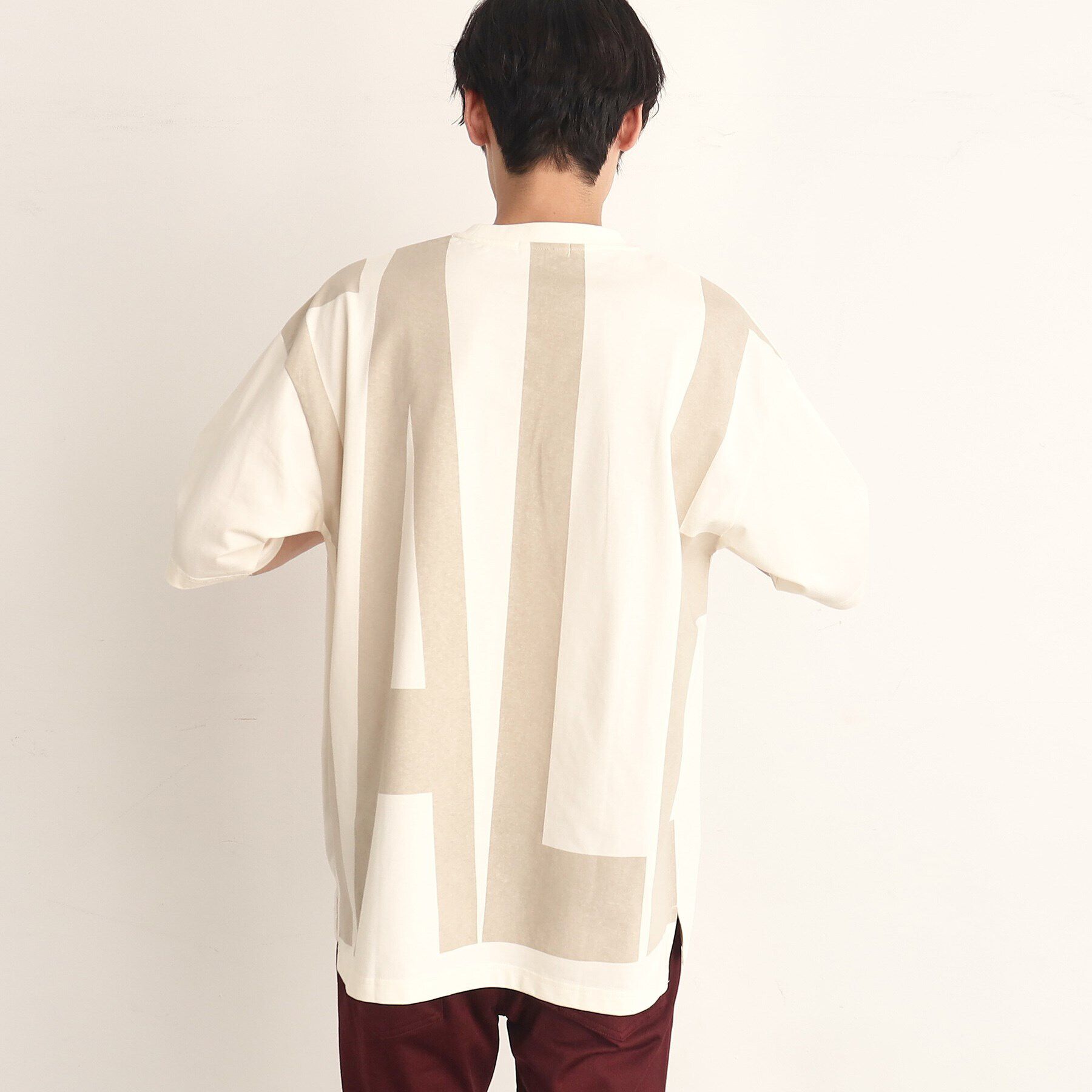 THE SHOP TK「ビッグシルエット総柄アソートTシャツ 幾何学／ドット／ストライプ／バックロゴ」|Tシャツ・カットソー|グレージュ(050)