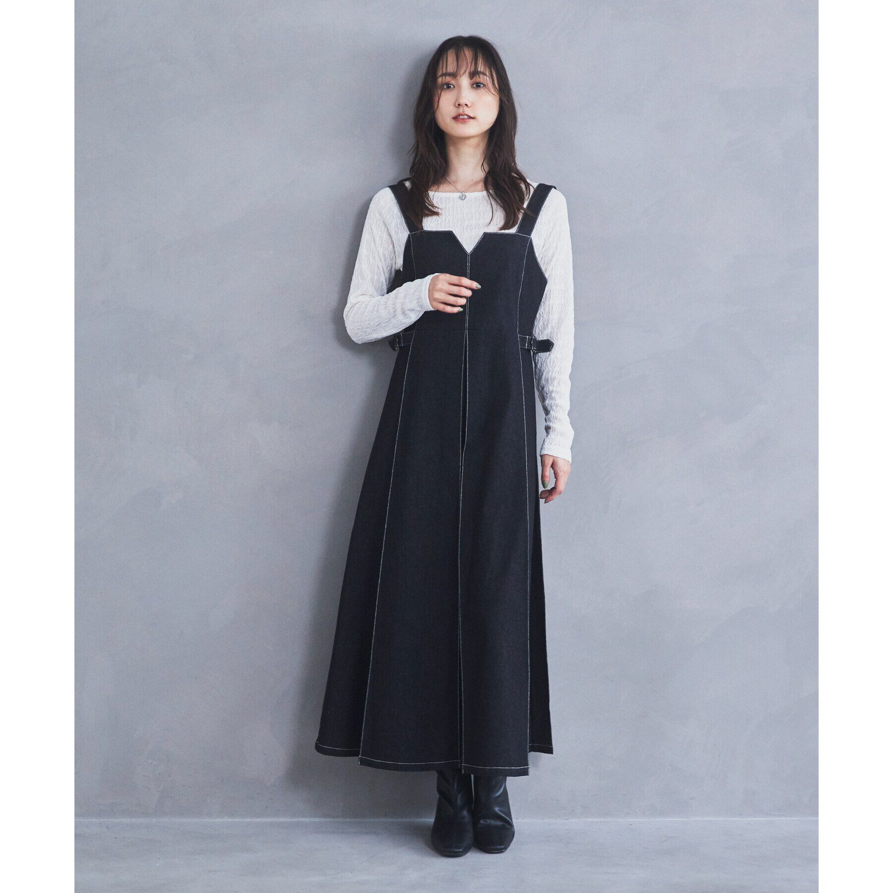 THE SHOP TK「デニムステッチジャンスカ/親子リンク」|ワンピース|