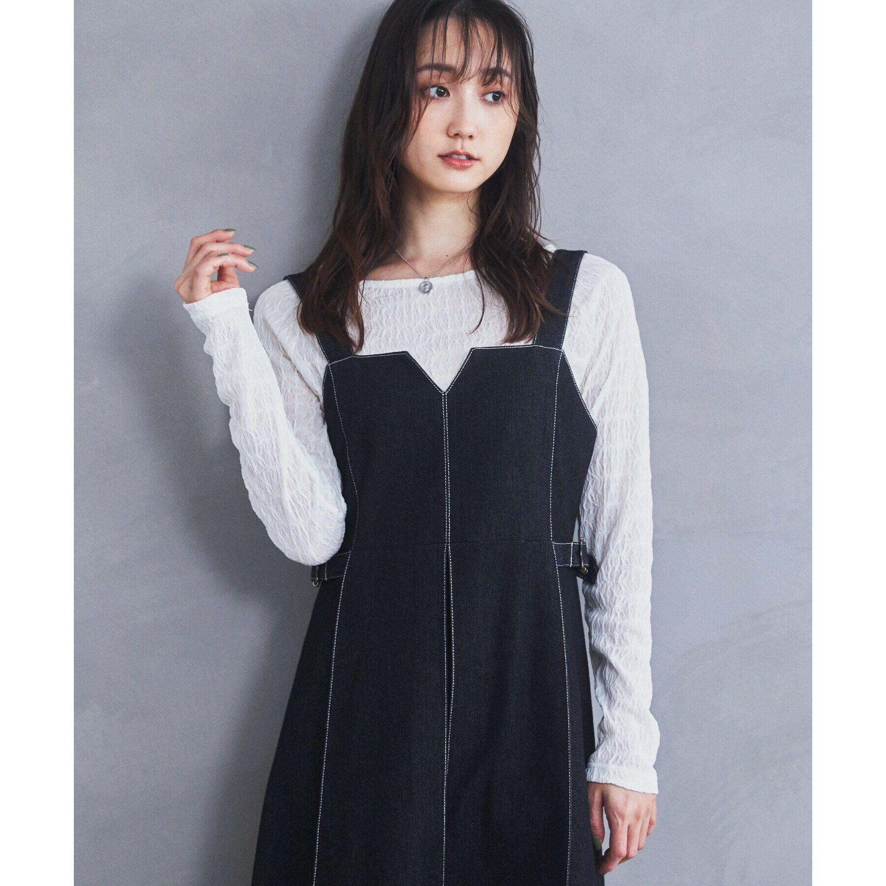 THE SHOP TK「デニムステッチジャンスカ/親子リンク」|ワンピース|