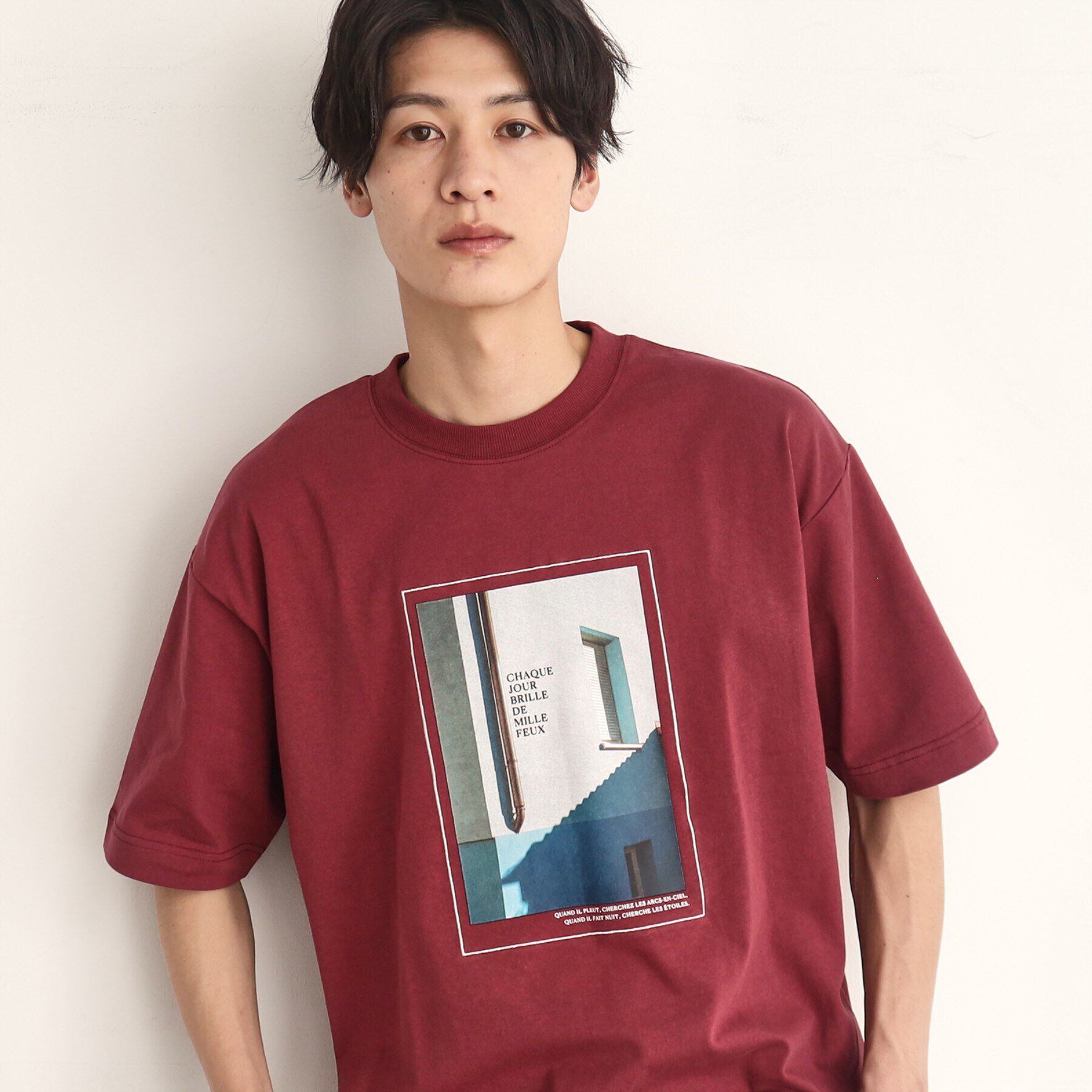 THE SHOP TK「オーガニックコットンFrenchフォトTシャツ」|Tシャツ・カットソー|ボルドー(064)