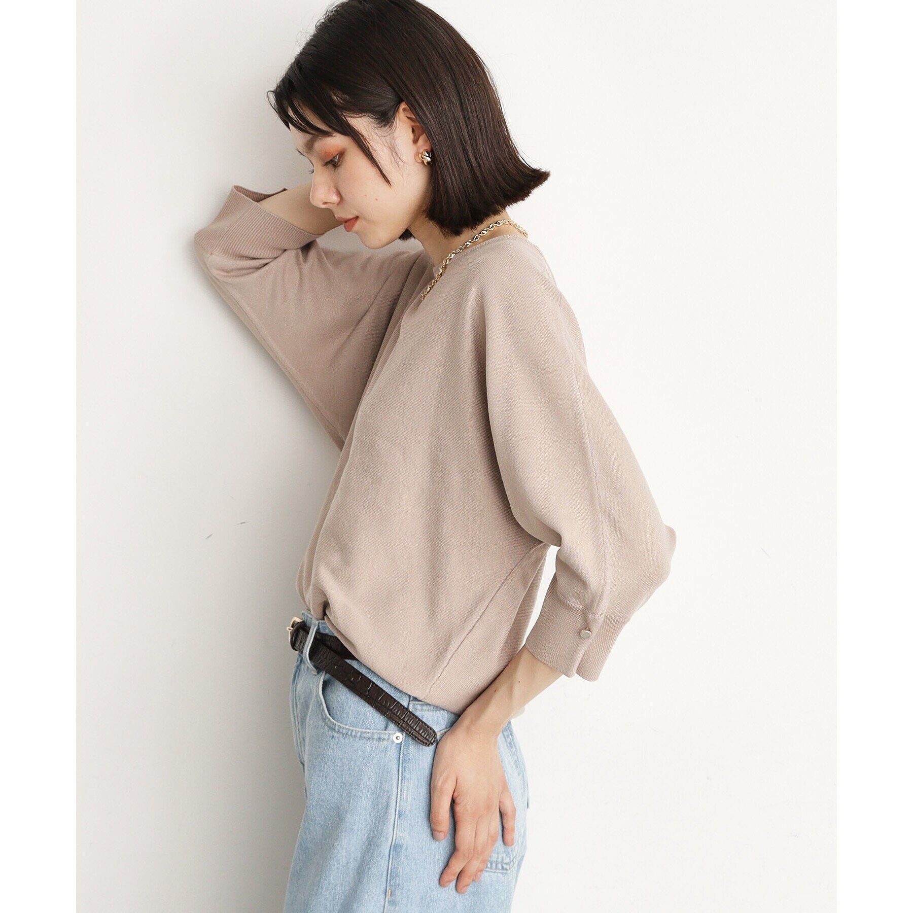 THE SHOP TK「【二の腕カバー/毛玉になりにくい/前後2WAY】袖スリットドルマンニット/洗える」|ニット・セーター|