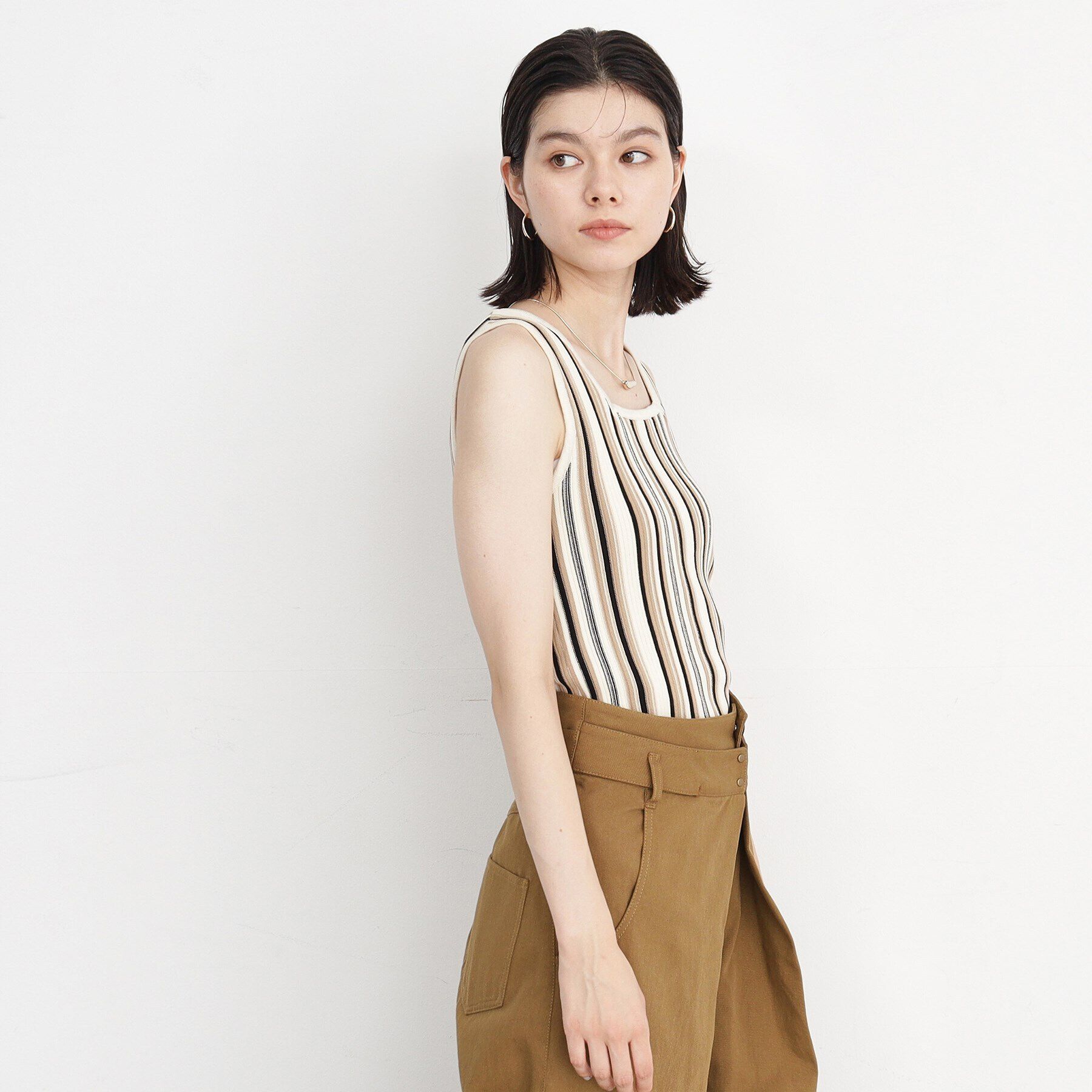 THE SHOP TK「【前後2WAY】ラメ＆ストライプリブタンク/洗える」|キャミソール|