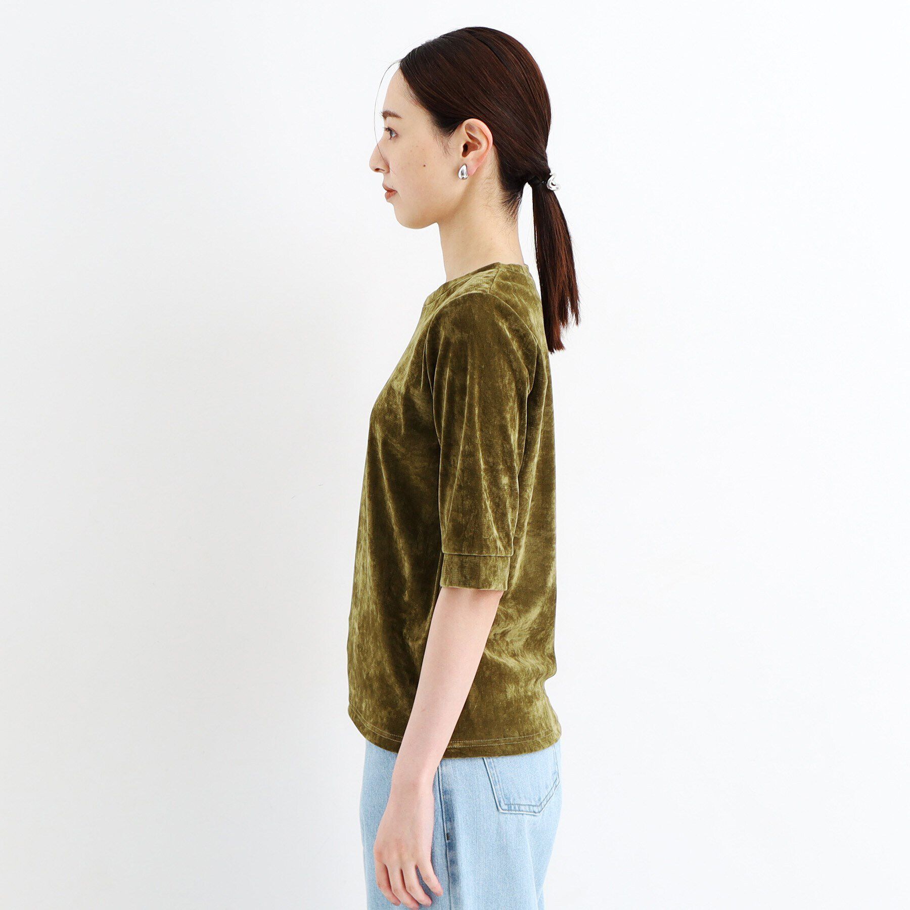 THE SHOP TK「【ヒルナンデス！で紹介】ベロア5分袖プルオーバー/洗える」|Tシャツ・カットソー|