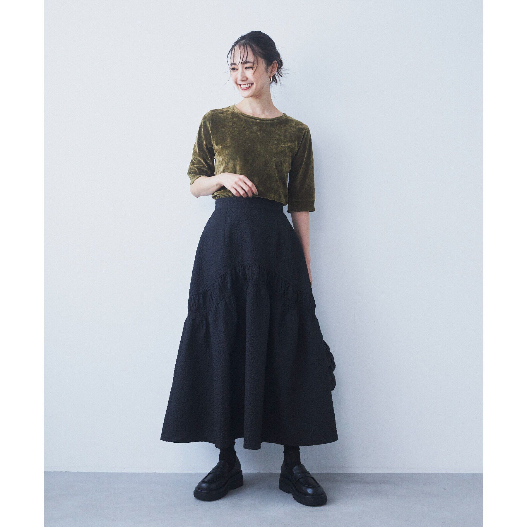 THE SHOP TK「【ヒルナンデス！で紹介】ベロア5分袖プルオーバー/洗える」|Tシャツ・カットソー|