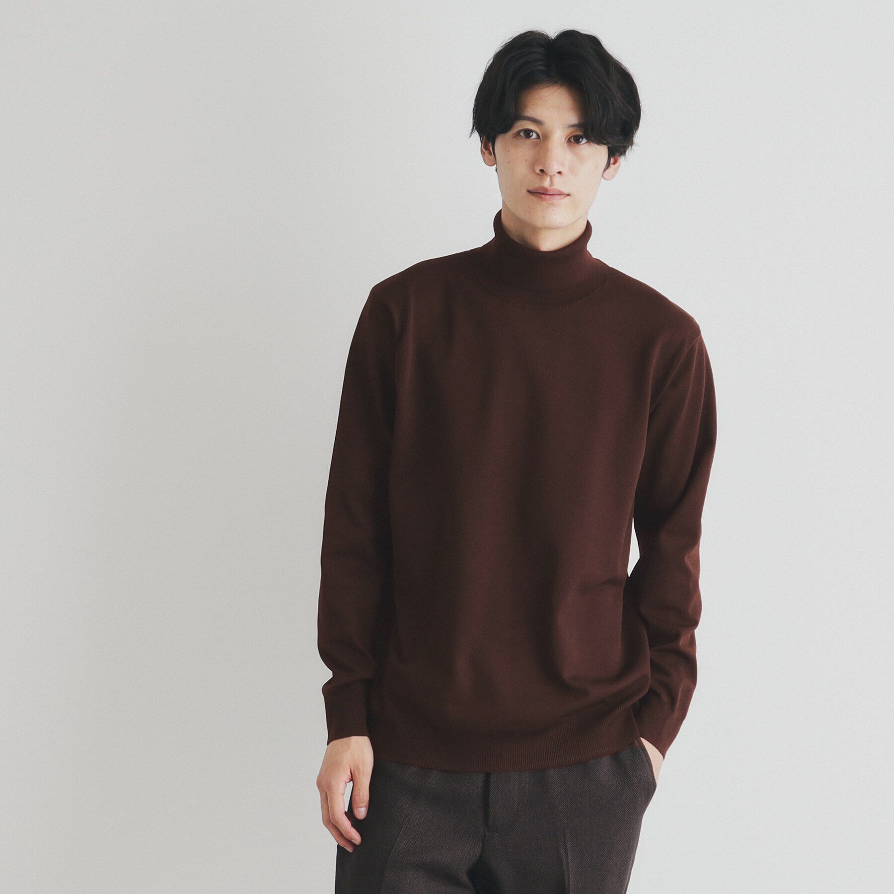 THE SHOP TK「ライトポリタートルニット」|ニット・セーター|ブラウン(044)