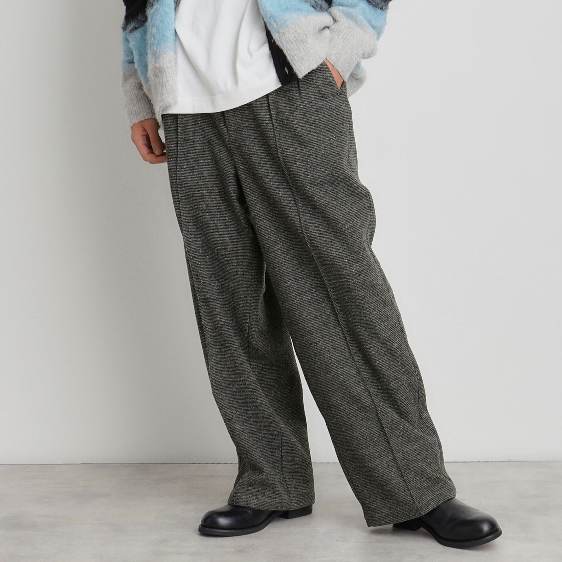 THE SHOP TK「タックワイドスラックス ブラック／グレンチェック／ブラウンチェック」|その他|チャコールグレー(2