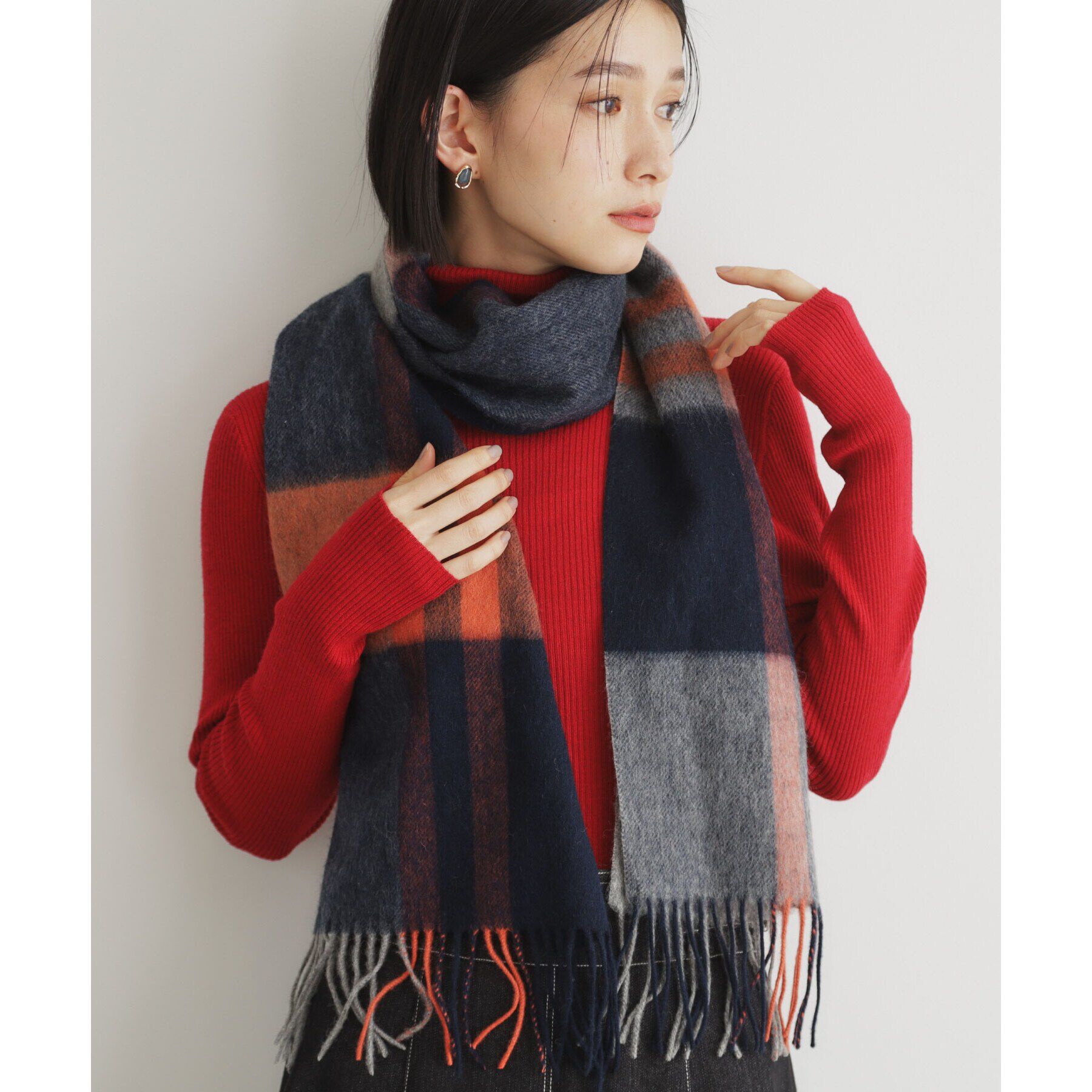 THE SHOP TK「ウールブロックチェックシングルマフラー ユニセックス」|ストール|ネイビー(294)