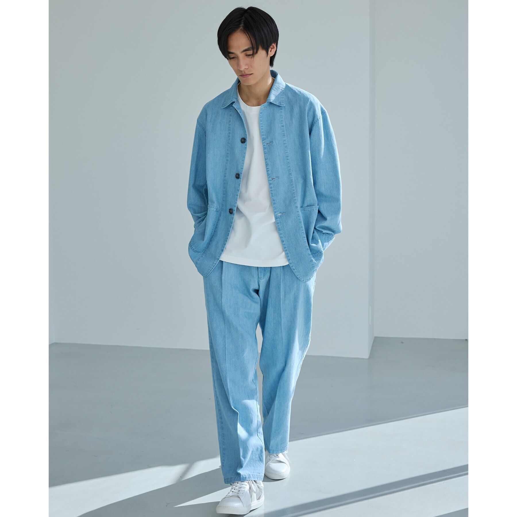 THE SHOP TK「綿麻デニムカバーオール　セットアップ可」|ブルゾン・スタジャン|