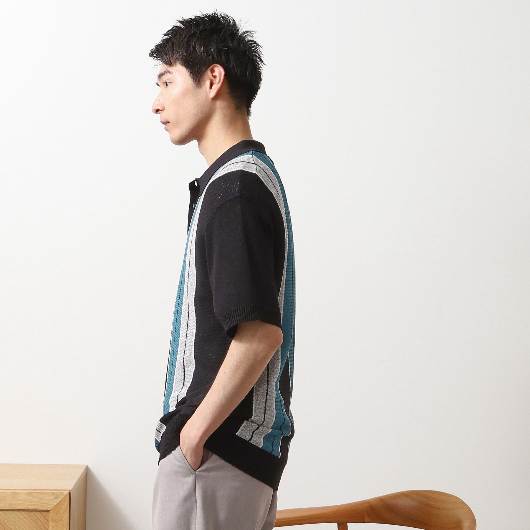 THE SHOP TK「【日本テレビ系　ダメマネ！出演　鈴木仁さん着用】マルチストライプニットポロシャツ」|ポロシャツ|