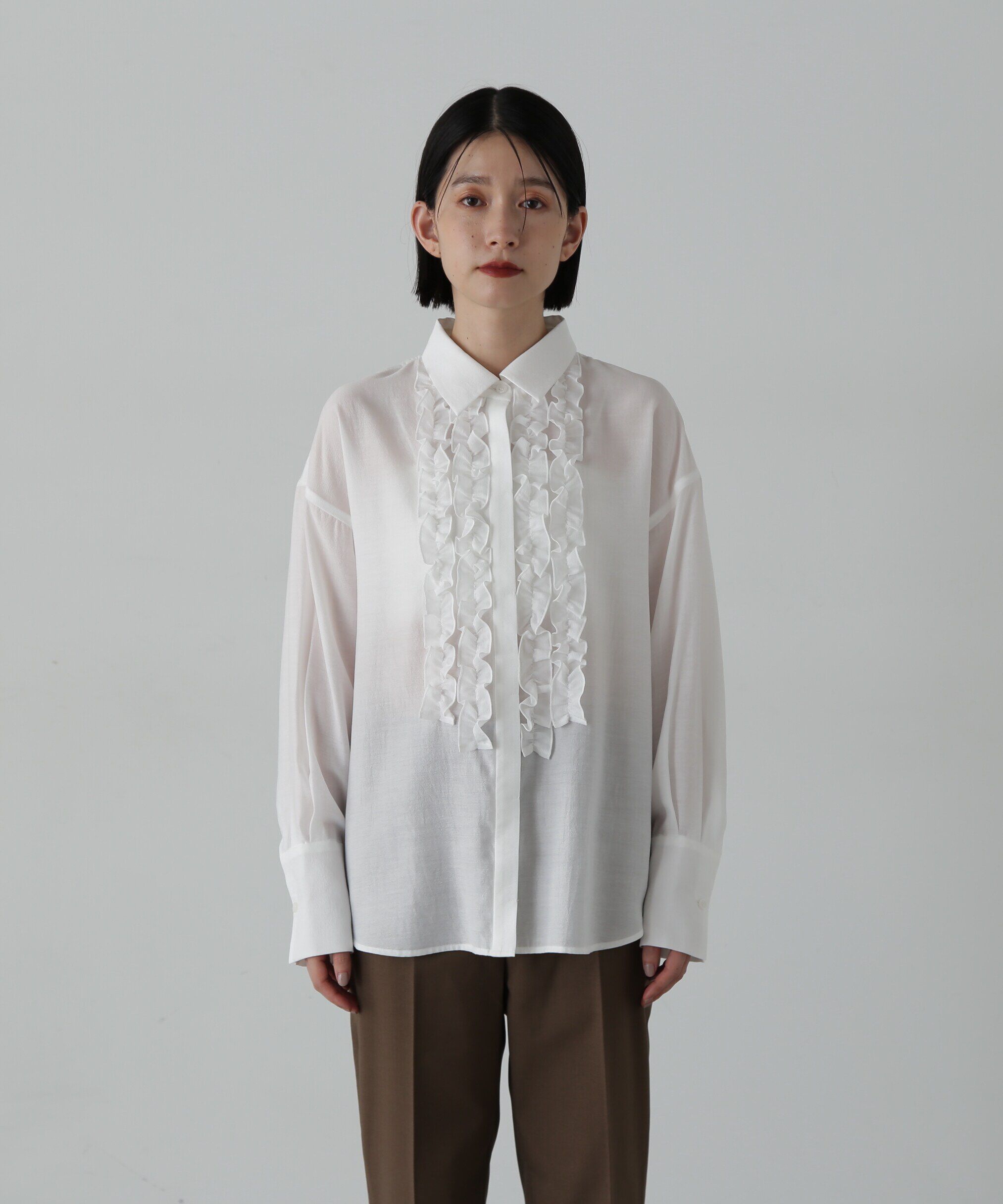  「フリルフロントシアーシャツ」|シャツ・ブラウス|