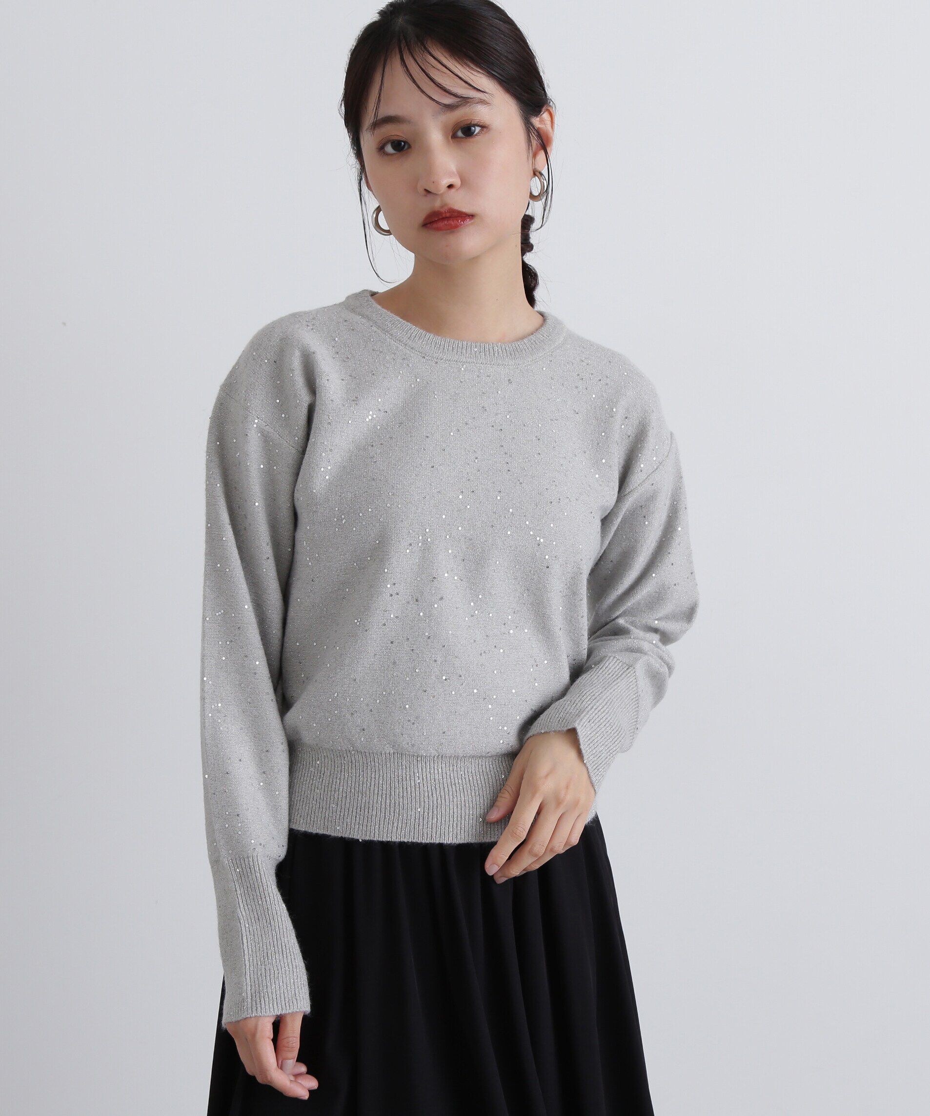  「スパンコールニット」|ニット・セーター|グレー