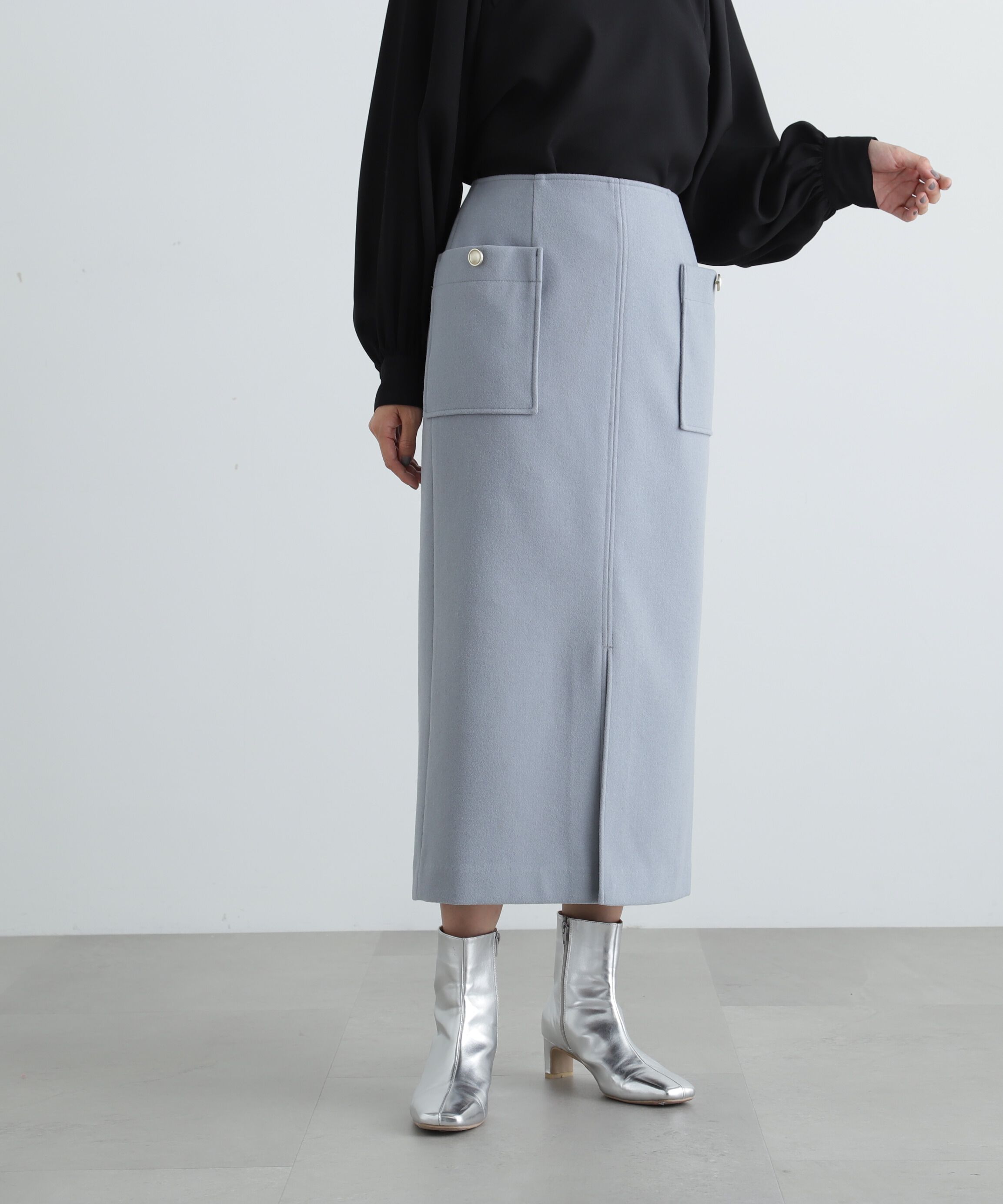  「起毛ポケットストレートスカート」|スカート|ブルー