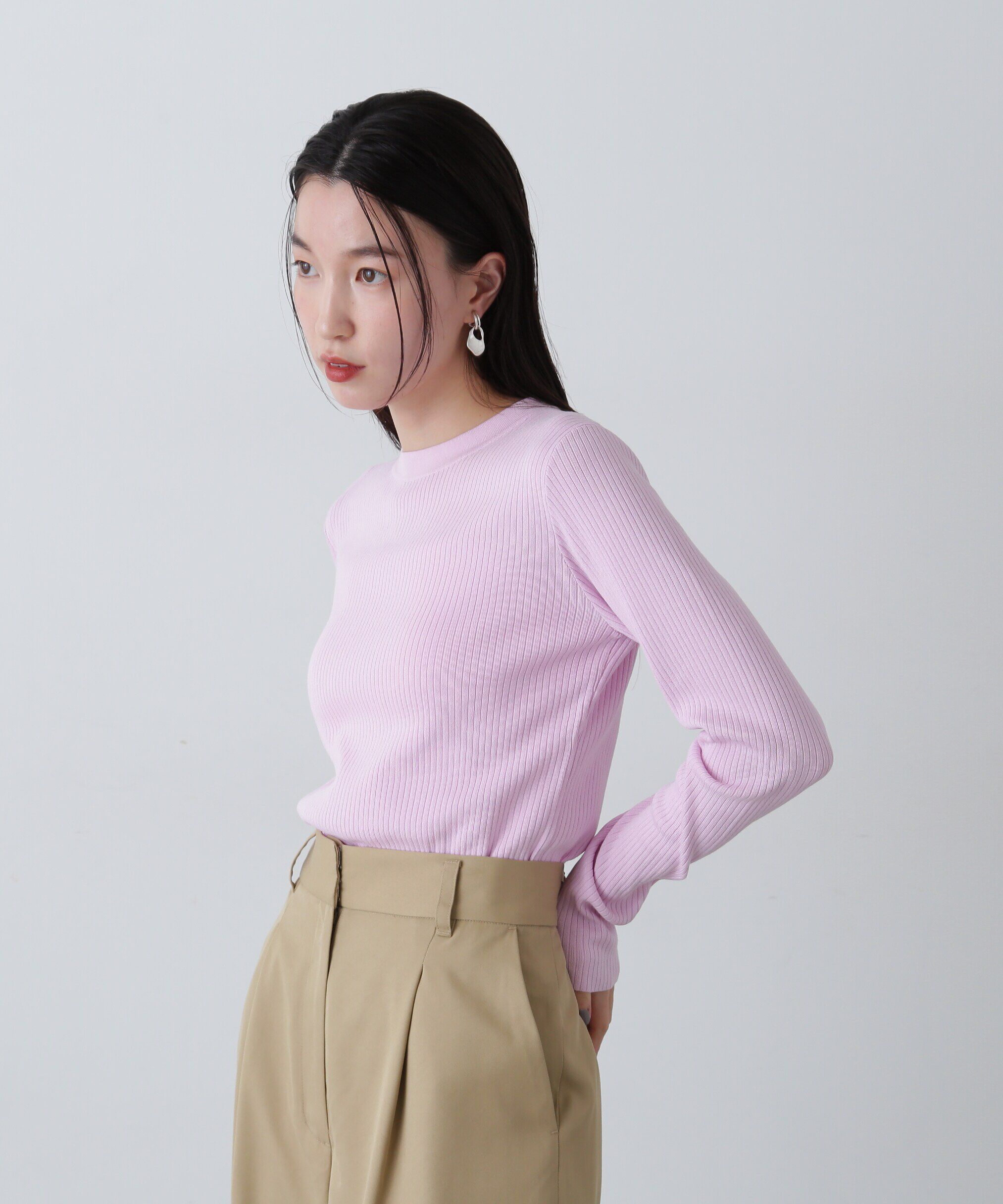  「総針針抜きクルーネックニット」|ニット・セーター|ピンク