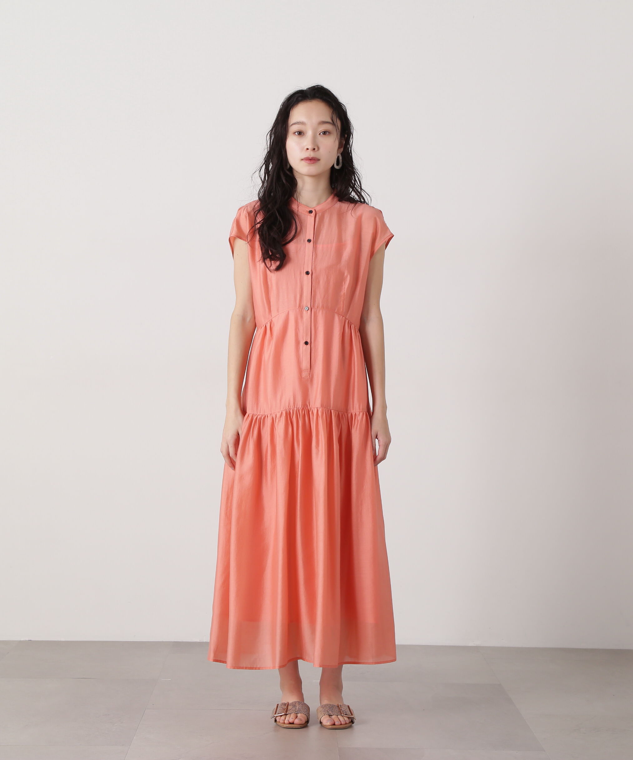  「バンドカラーシアーワンピース」|ワンピース|