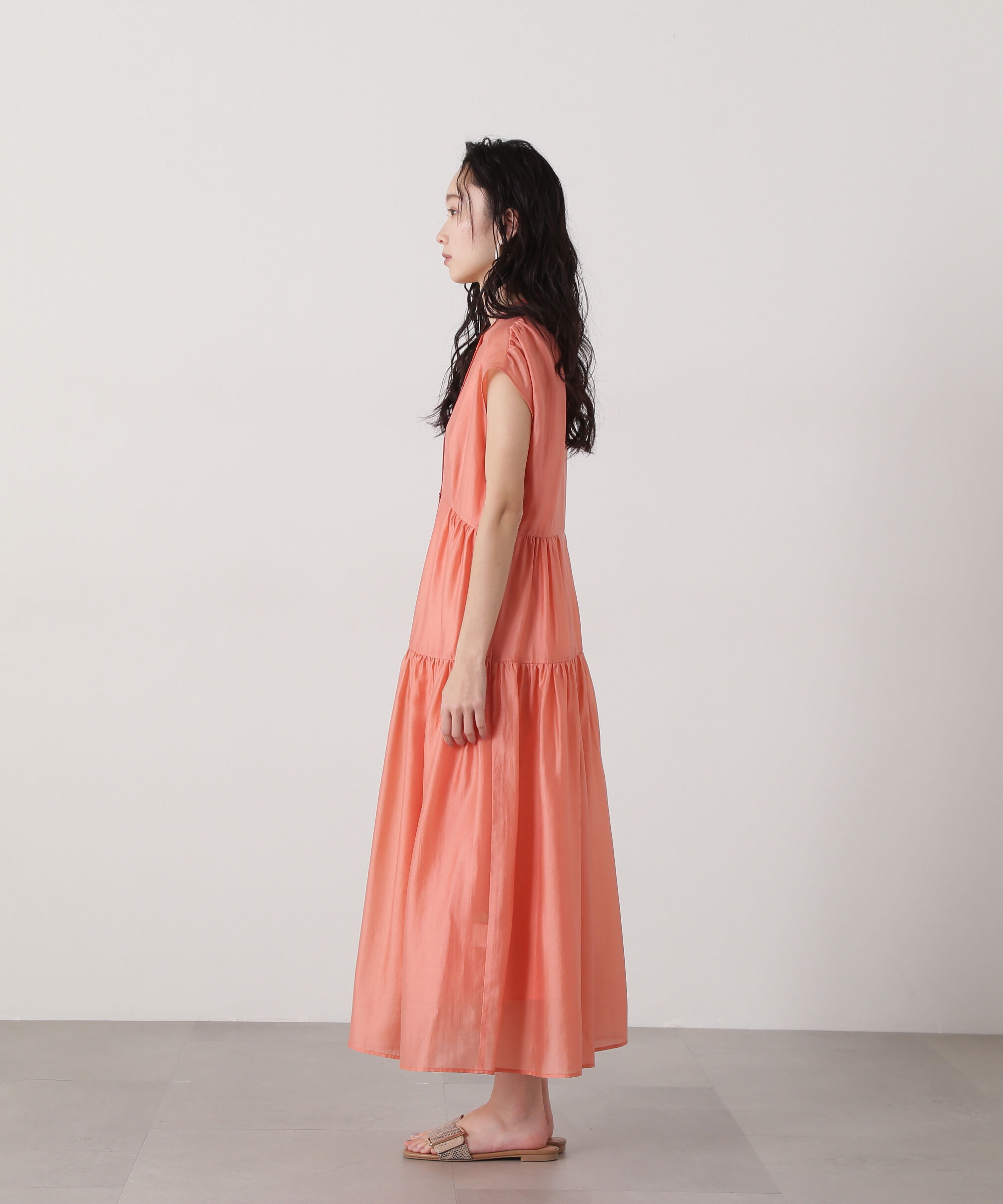  「バンドカラーシアーワンピース」|ワンピース|