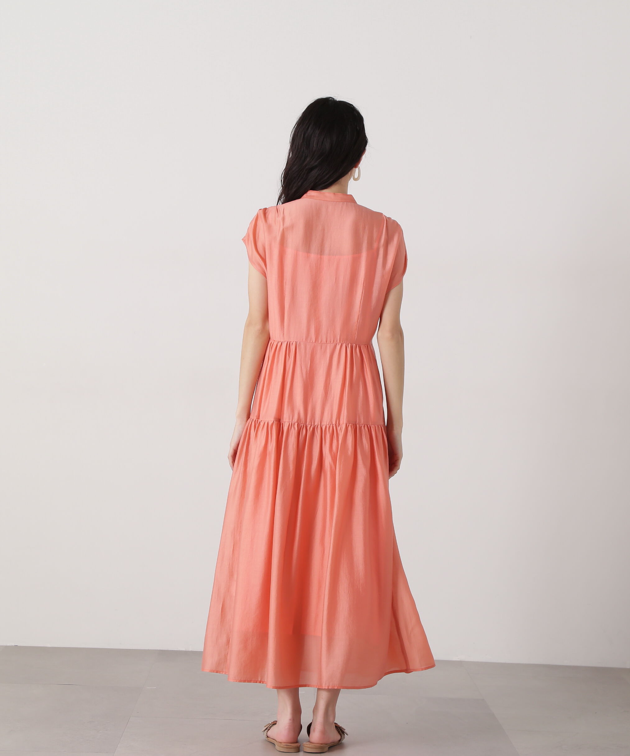  「バンドカラーシアーワンピース」|ワンピース|