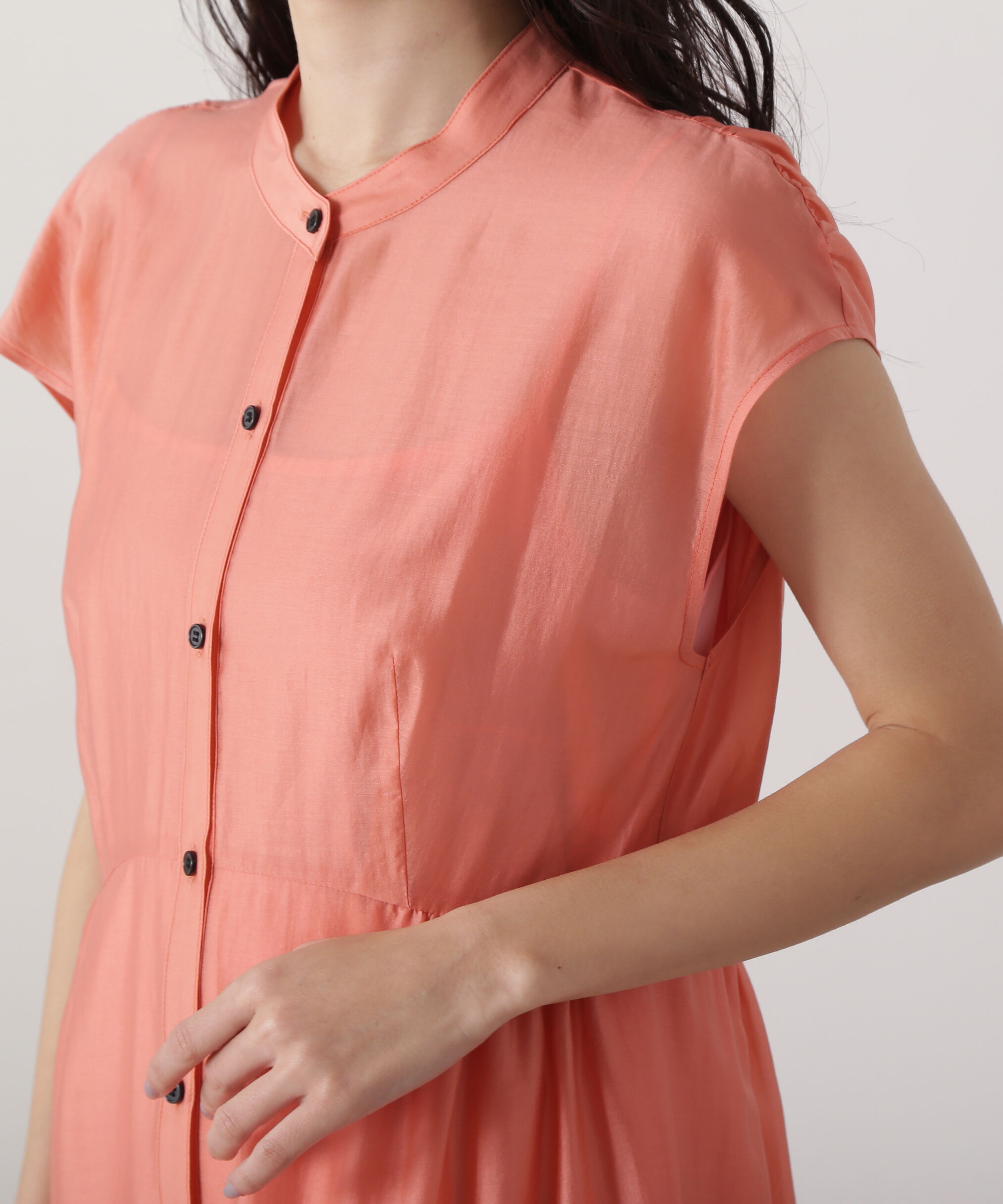  「バンドカラーシアーワンピース」|ワンピース|