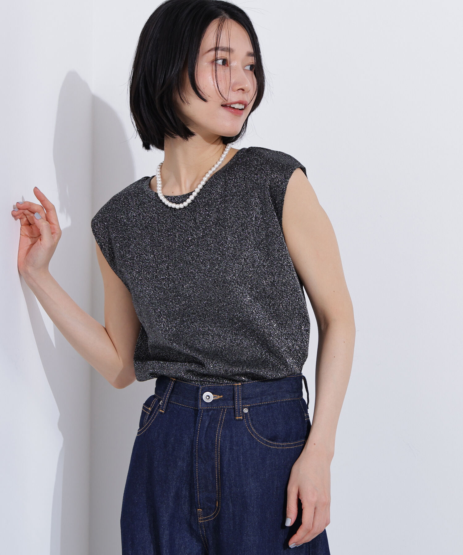  「フレンチスリーブラメカットソー」|Tシャツ・カットソー|ブラック