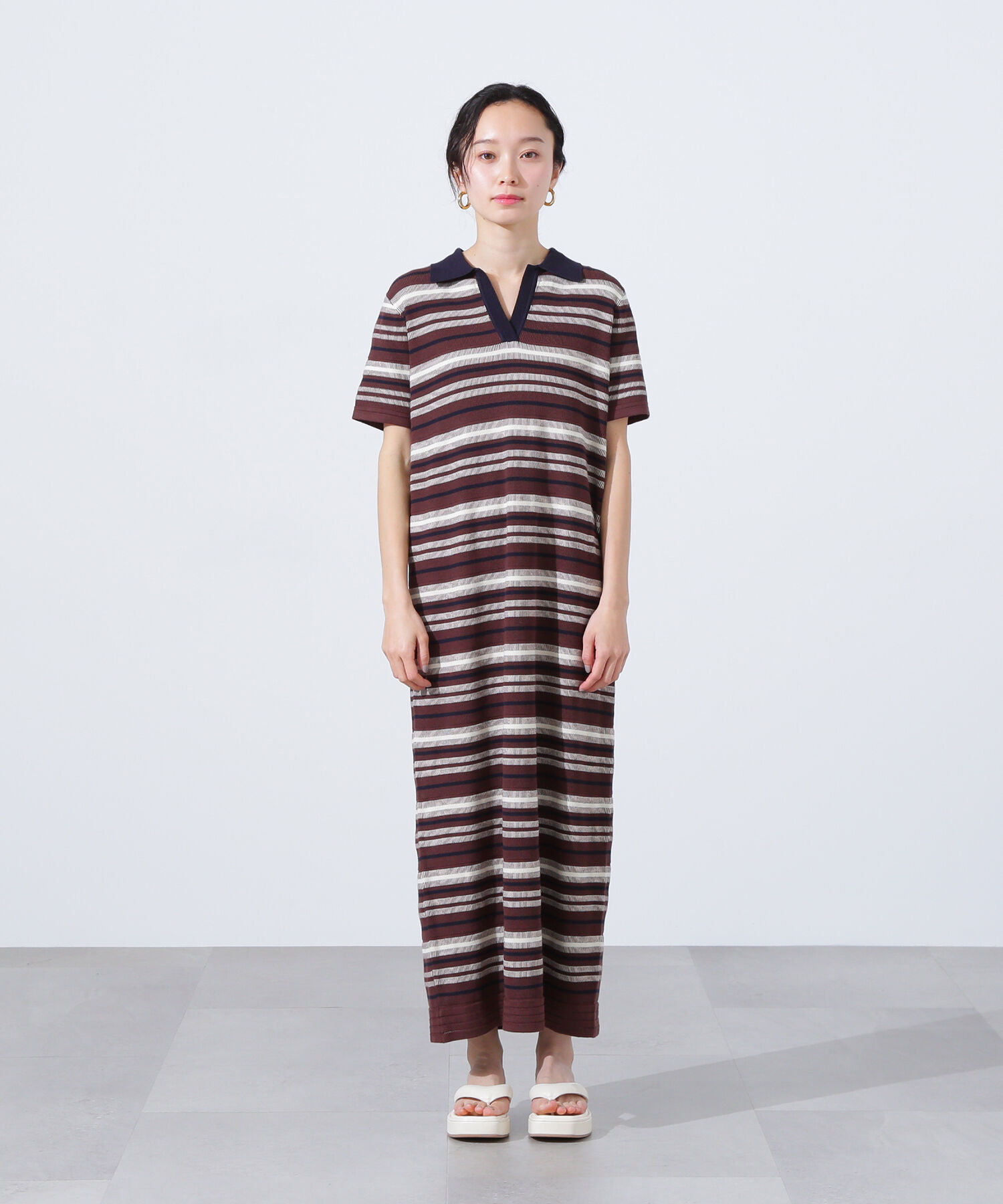  「マルチボーダーポロニットワンピース」|ワンピース|