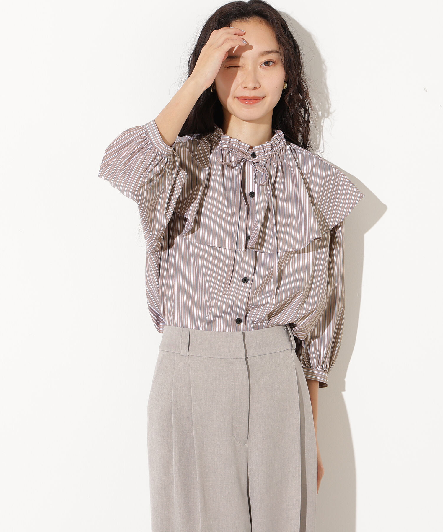  「ﾗｯﾌﾙｶﾗｰｽﾄﾗｲﾌﾟﾌﾞﾗｳｽ《ｲｴﾛｰｽﾄﾗｲﾌﾟ:official sit」|シャツ・ブラウス|