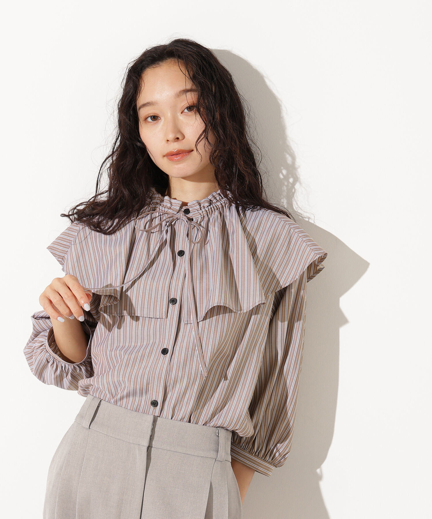  「ﾗｯﾌﾙｶﾗｰｽﾄﾗｲﾌﾟﾌﾞﾗｳｽ《ｲｴﾛｰｽﾄﾗｲﾌﾟ:official sit」|シャツ・ブラウス|