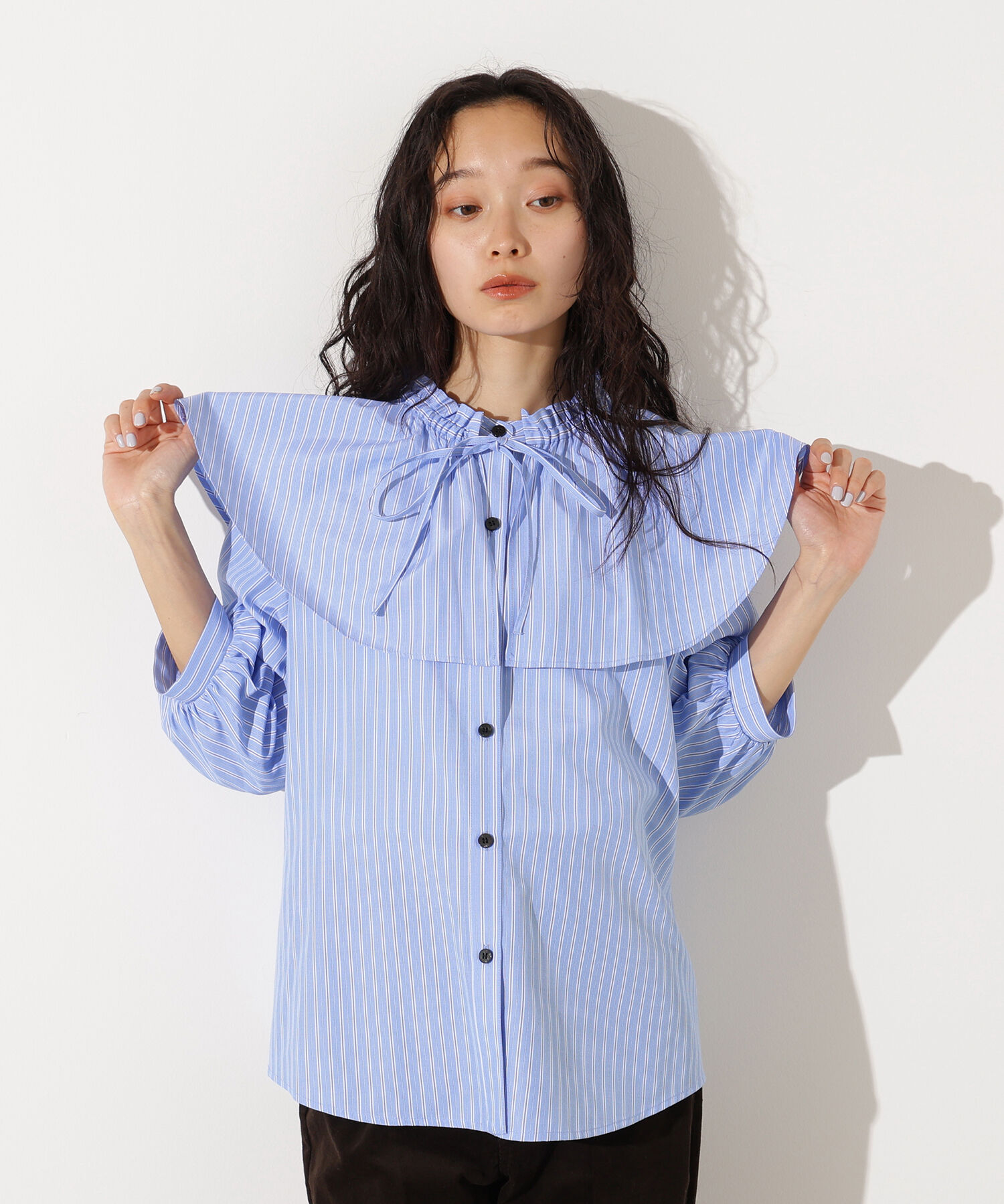  「ﾗｯﾌﾙｶﾗｰｽﾄﾗｲﾌﾟﾌﾞﾗｳｽ《ｲｴﾛｰｽﾄﾗｲﾌﾟ:official sit」|シャツ・ブラウス|