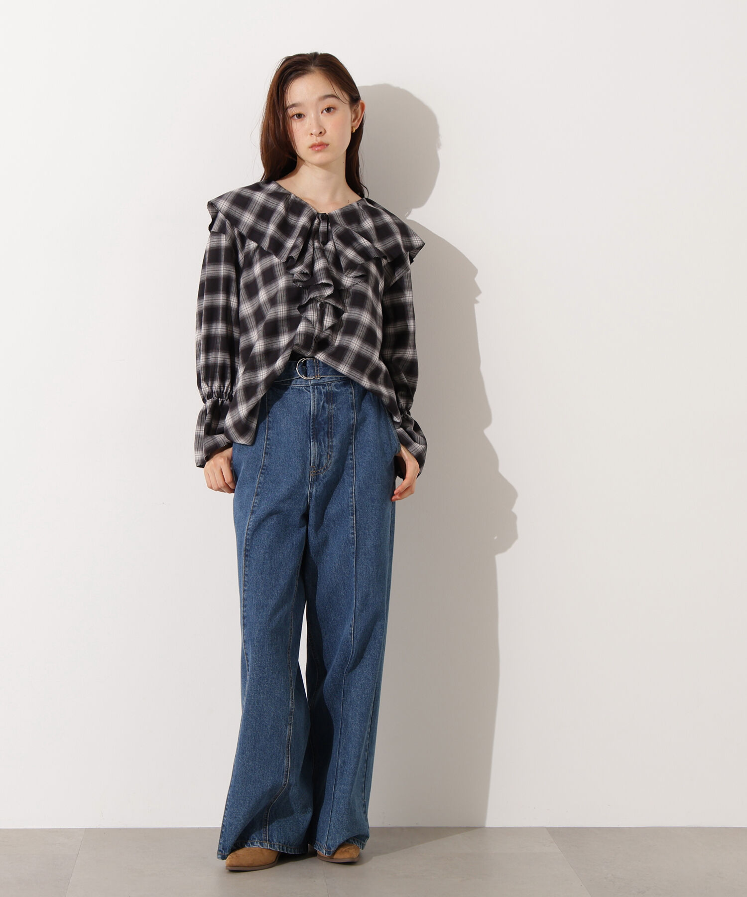  「チェックラッフルブラウス」|シャツ・ブラウス|
