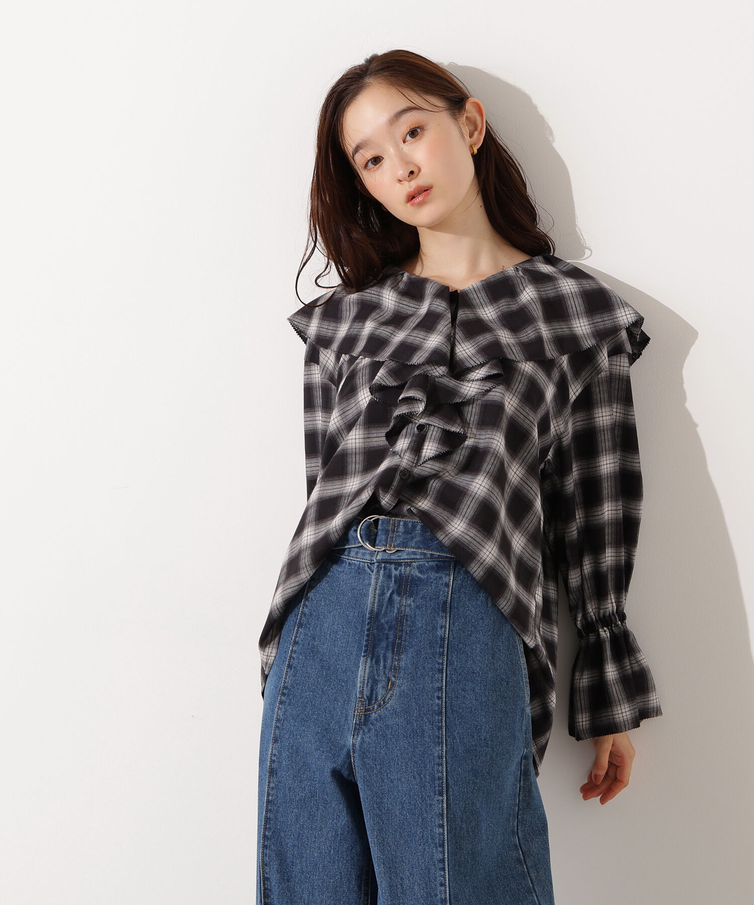  「チェックラッフルブラウス」|シャツ・ブラウス|