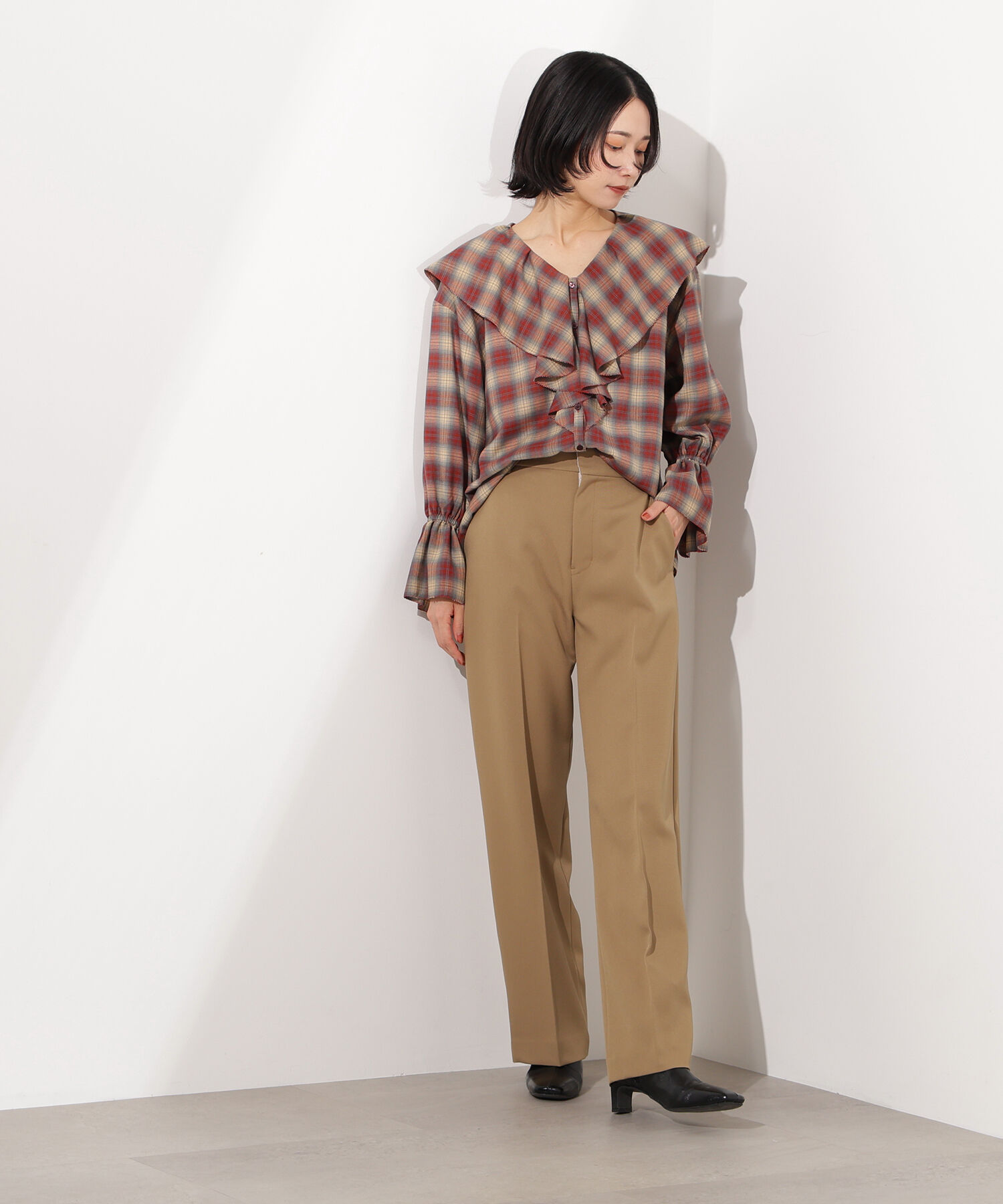  「チェックラッフルブラウス」|シャツ・ブラウス|
